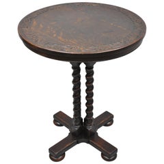 George Flint Oak Spiral Carved Barley Twist Jacobean Round Center Table 