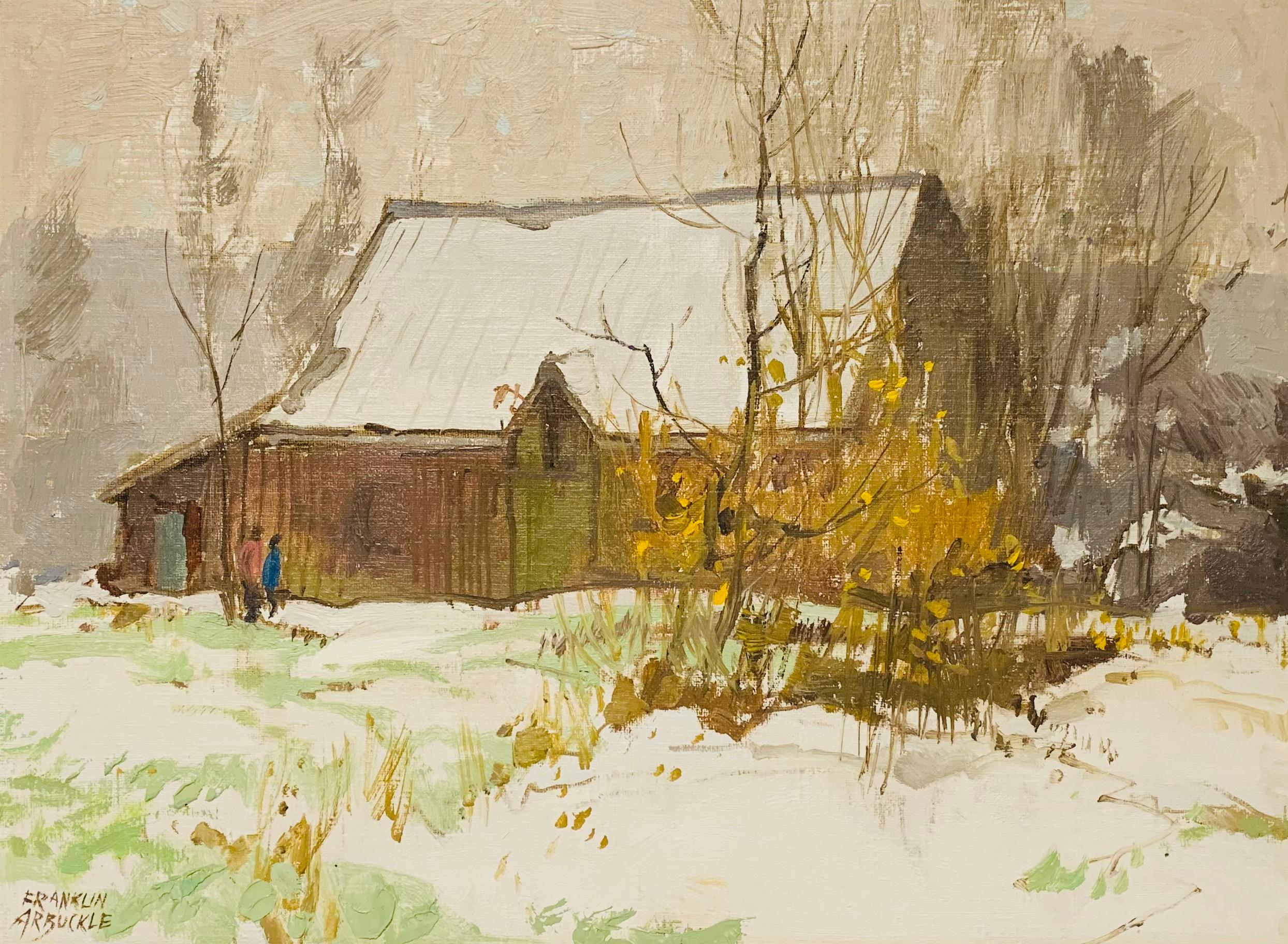 Landscape Painting di George Franklin Arbuckle - Fienile in inverno