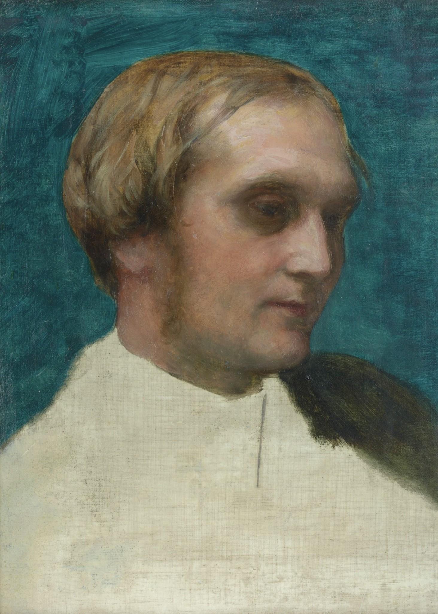 Portrait d'Herbert Fisher, peinture à l'huile du milieu du XIXe siècle, cadre WATT d'origine