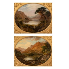 Pair Antique Oil Paintings Scottish Highland Loch Scenes G. F. Buchanan 1872