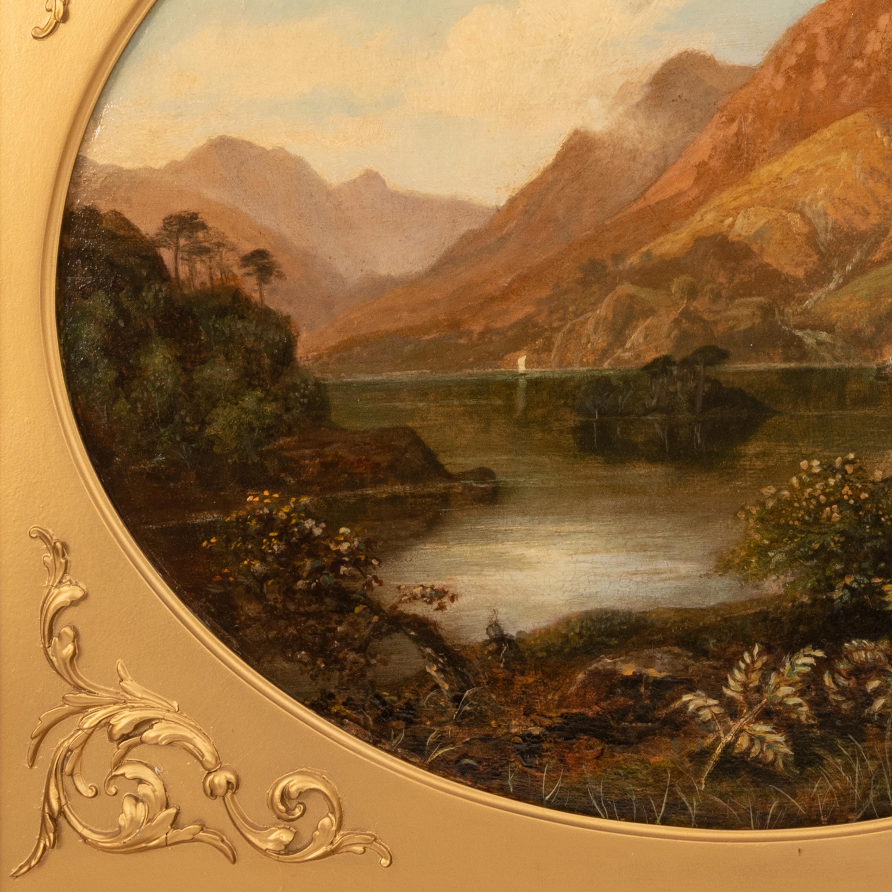 Pair Antique Oil Paintings Scottish Highland Loch Scenes G. F. Buchanan 1872 For Sale 4