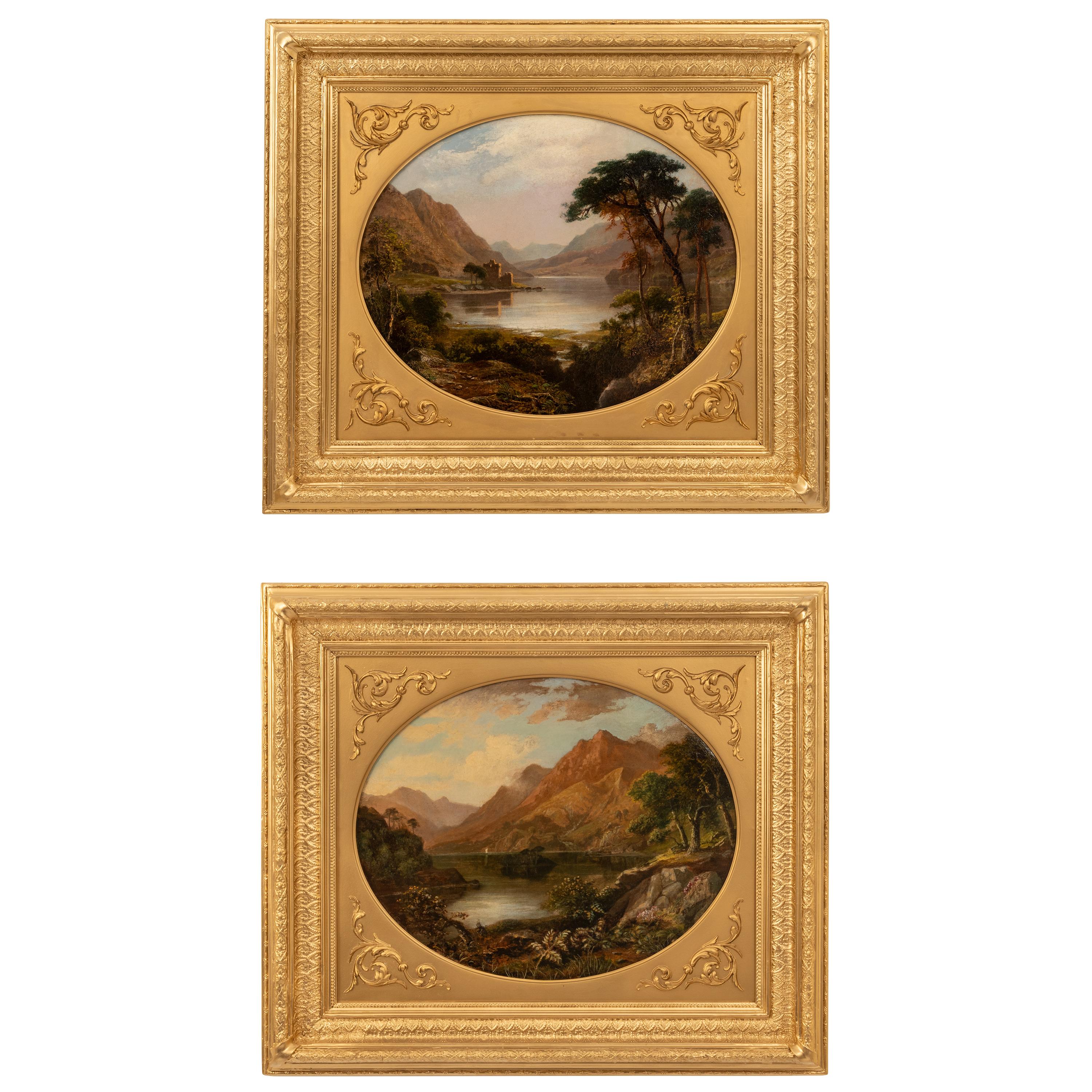 George Frederick Buchanan Landscape Painting - Pair Antique Oil Paintings Scottish Highland Loch Scenes G. F. Buchanan 1872