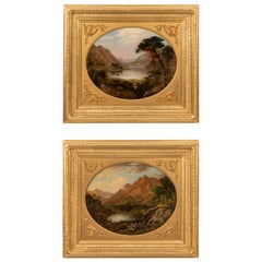 Pair Antique Oil Paintings Scottish Highland Loch Scenes G. F. Buchanan 1872