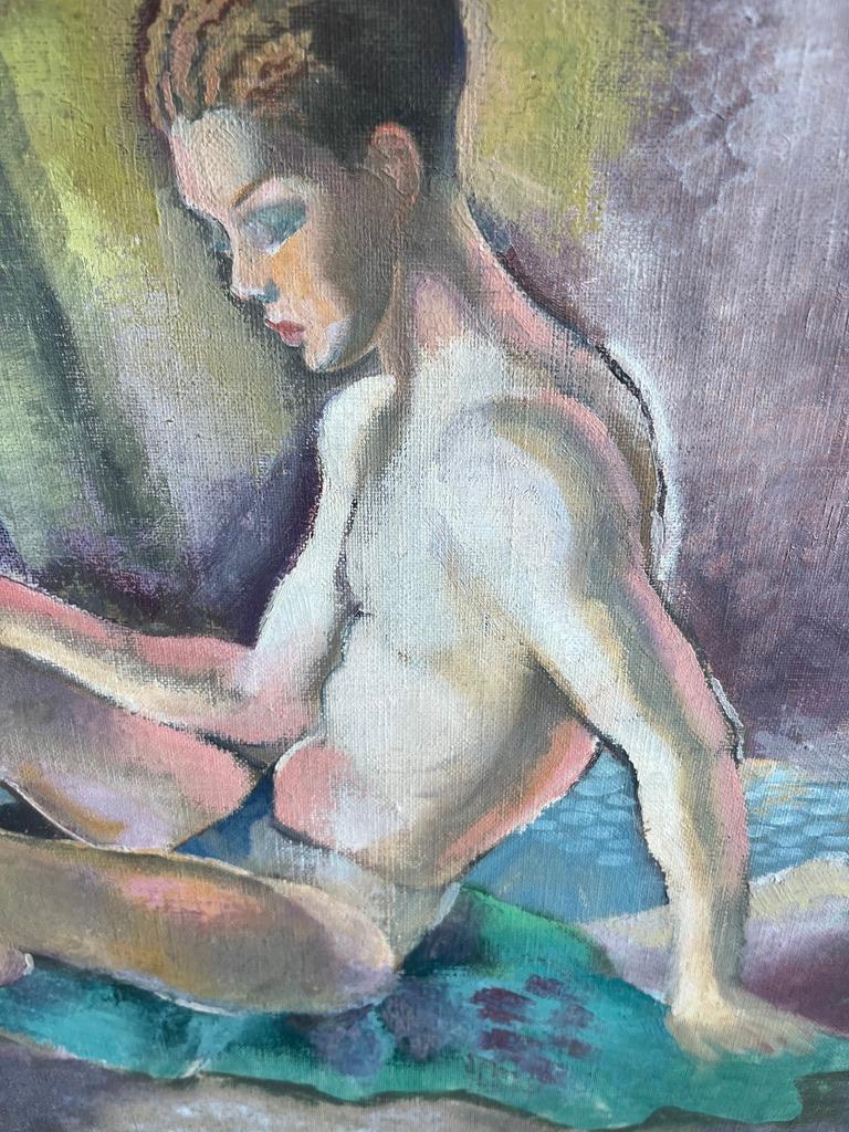Early 20th century Art Deco Male nude oil painting of Narcissus For Sale 6