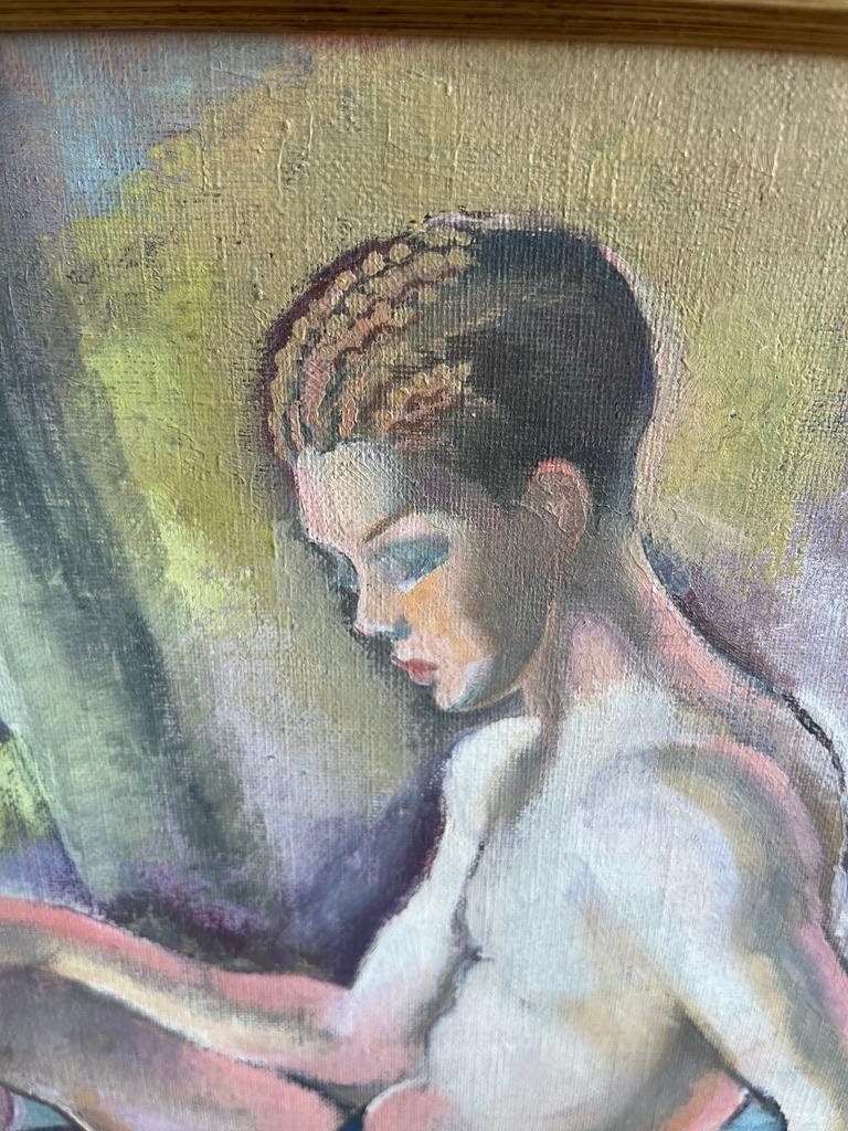 Early 20th century Art Deco Male nude oil painting of Narcissus For Sale 7