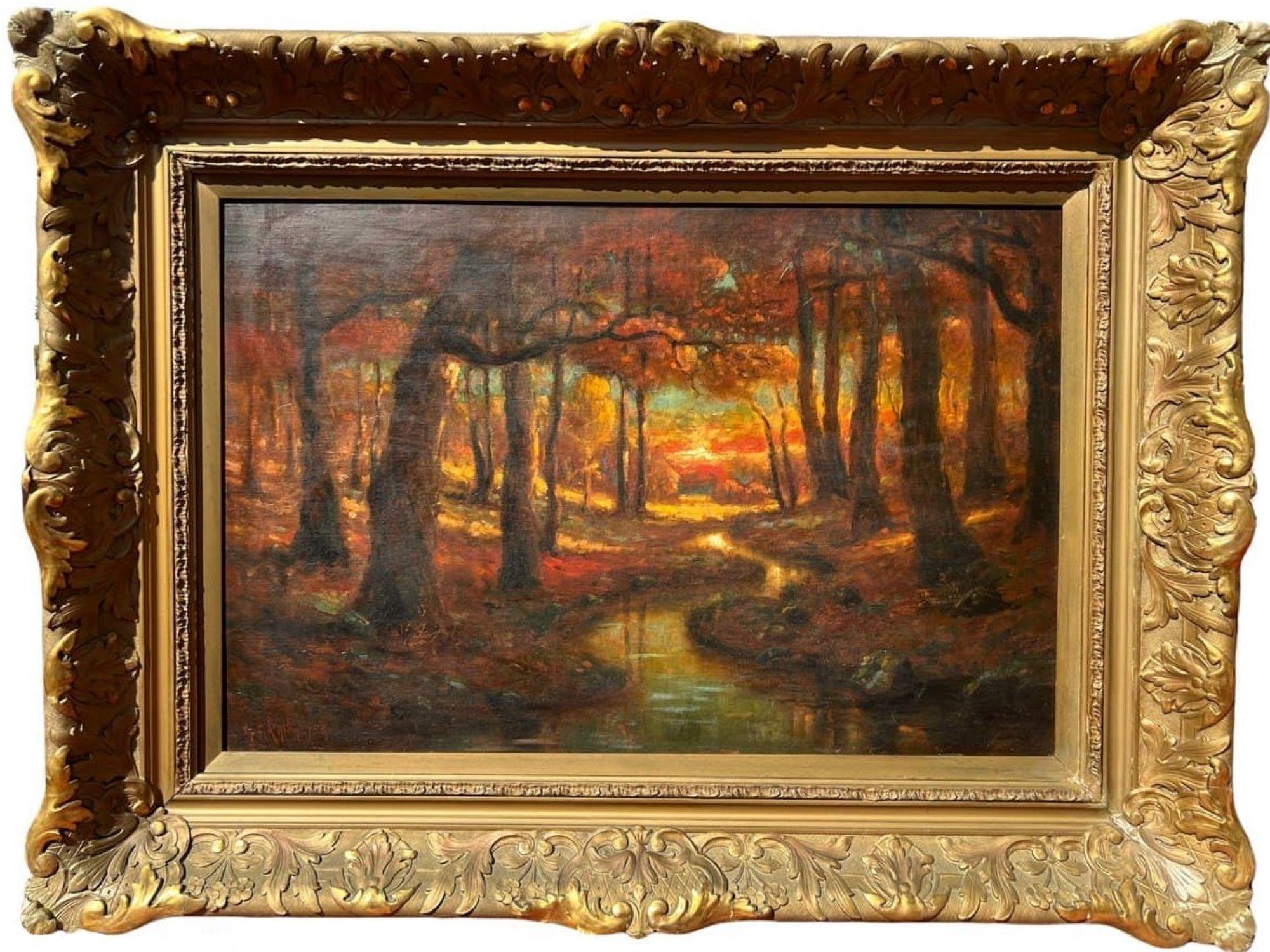 Listado Artista americano George F. Kaumeyer (1856-1951) Pintura antigua de paisaje