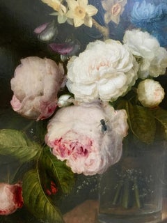 Still life of flowers in a vase with ants and flies with Roses and a birds nest