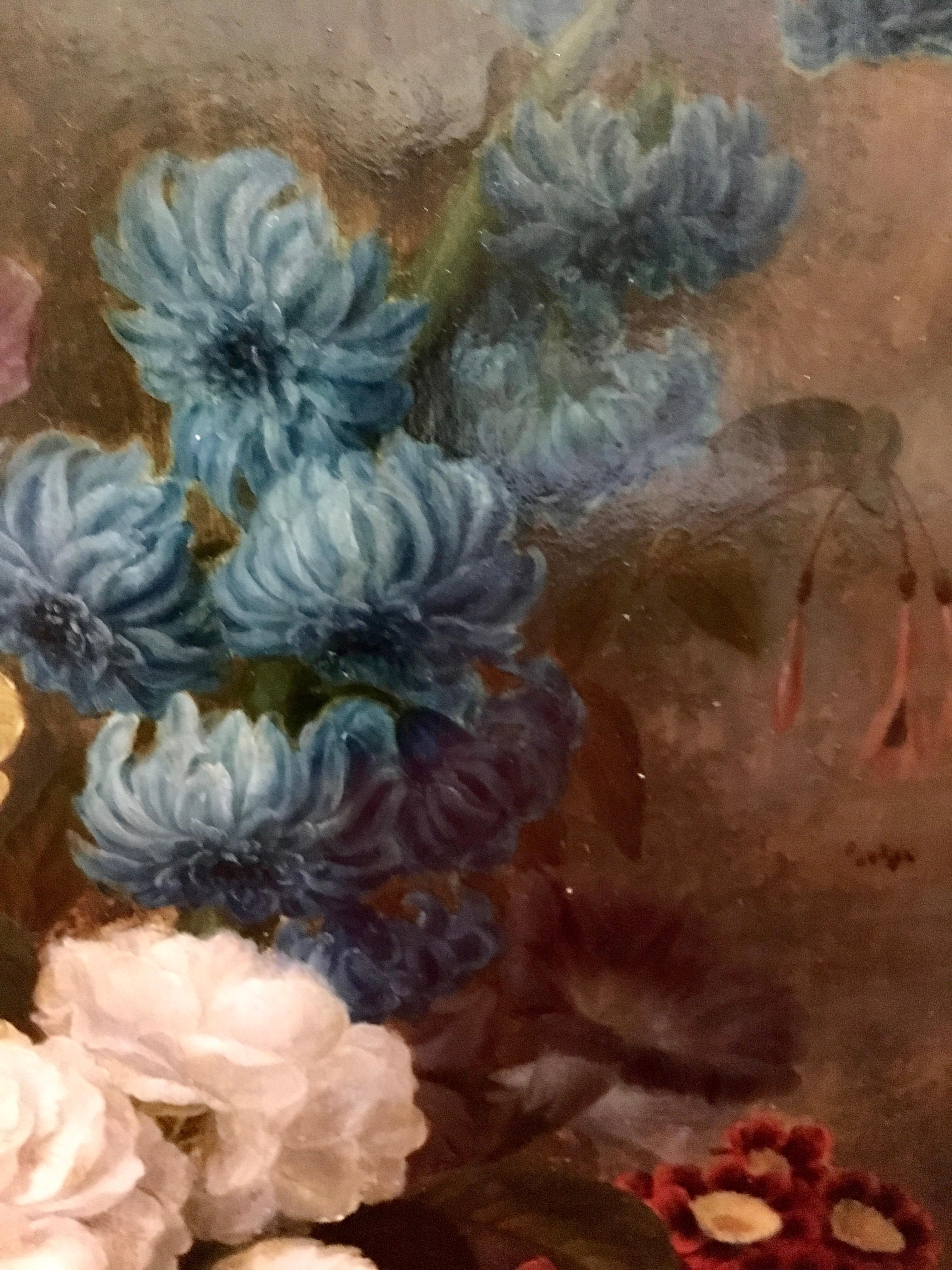 Bemerkenswertes Blumengemälde aus dem 18. Jahrhundert von einem sehr seltenen flämischen Maler. Ziesel war ein klassisch ausgebildeter Maler im Stil der großen Blumenmaler des 17. Jahrhunderts. Seine Arbeit ähnelt sehr dem von Jan van Huysum und