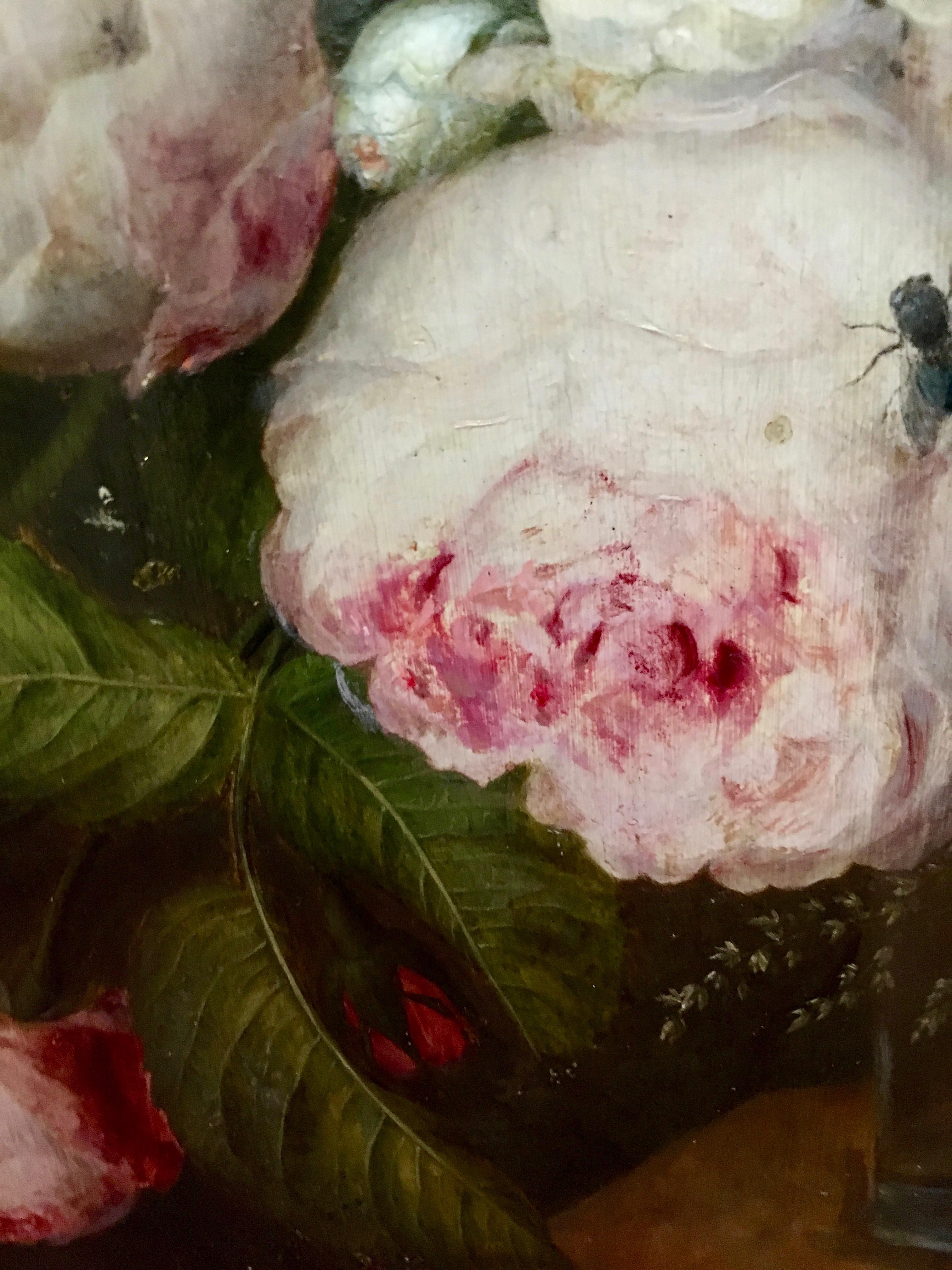 Blumenleben in einer Vase mit Affen und Flittern:: Rosen und einem Vogelnest 2