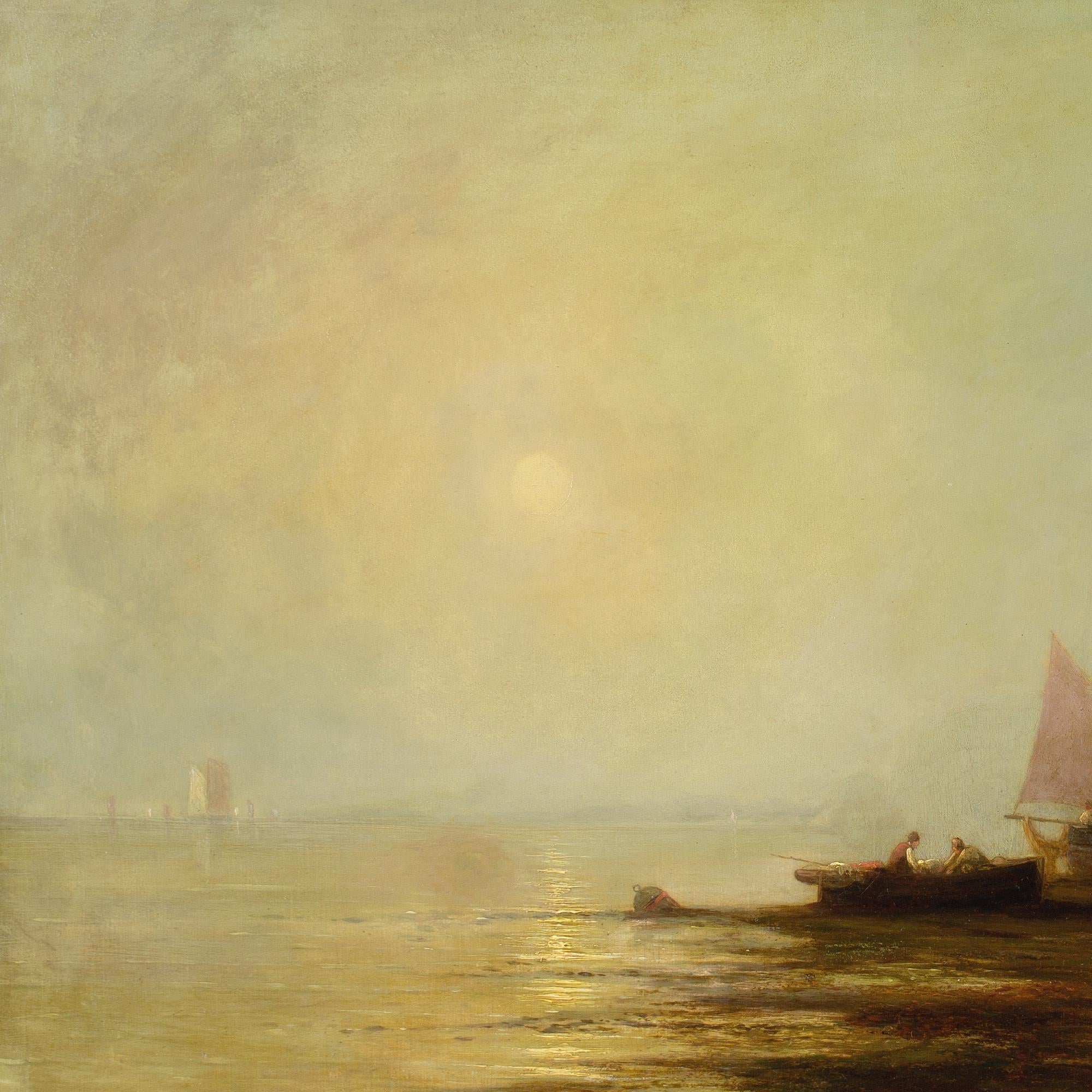 George G Fryer, Paisaje costero con pescadores, barcos y casas de campo 6