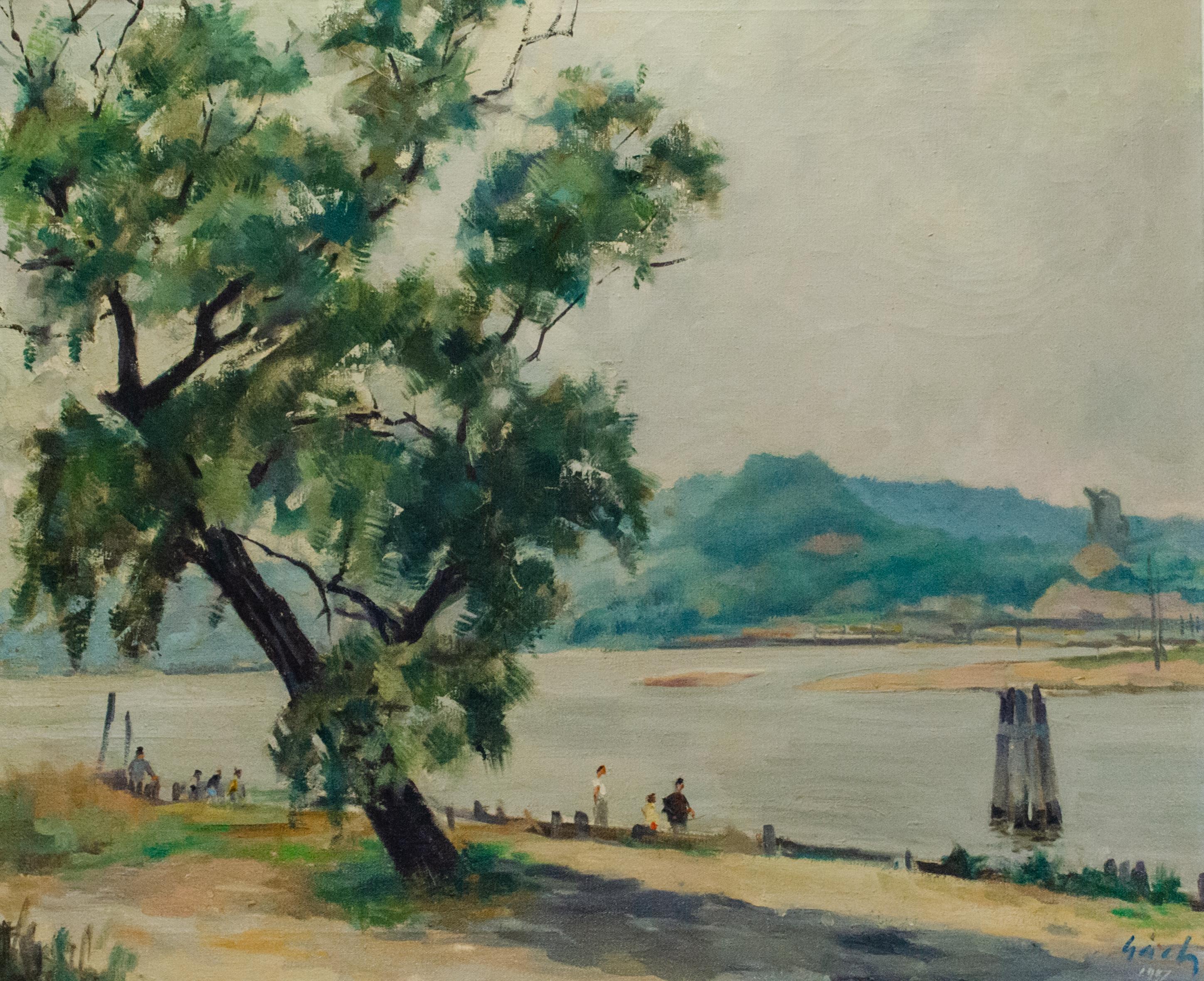 Cuadro de George Gách de Glenwood Landing, Long Island, firmado - Painting impresionista estadounidense de George Gach