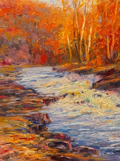 "Fiume Housatonic" - Dipinto astratto autunnale a olio su tela, firmato