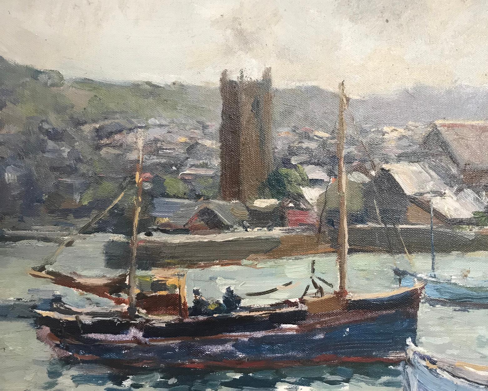 British George Colville 'Scottish', St Ives Harbour, Cornwall, Oil on Board, 20th C For Sale