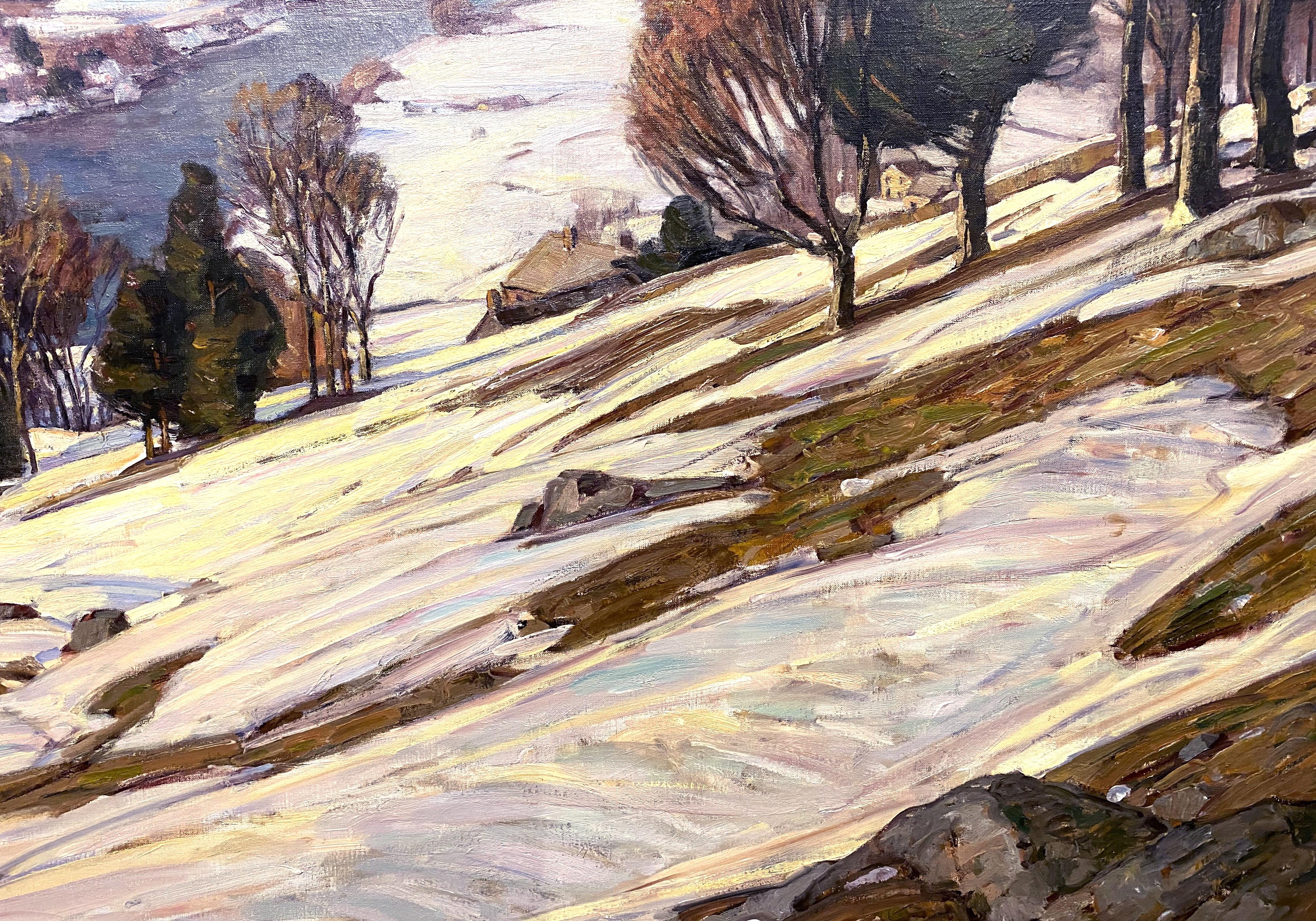 Un bello paisaje invernal del artista estadounidense George Gardner Symons (1863-1930). Symons nació en Chicago (Illinois) y estudió en el Instituto de Arte de Chicago, donde se hizo amigo íntimo de William Wendt durante toda su vida. Pintaron