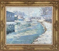 "Winter Scene: Canal Near New Hope, Pennsylvania" Impressionist Snowy Landscape