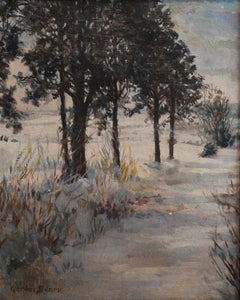 Winter Scene (Framed Antique Landscape Oil Painting)