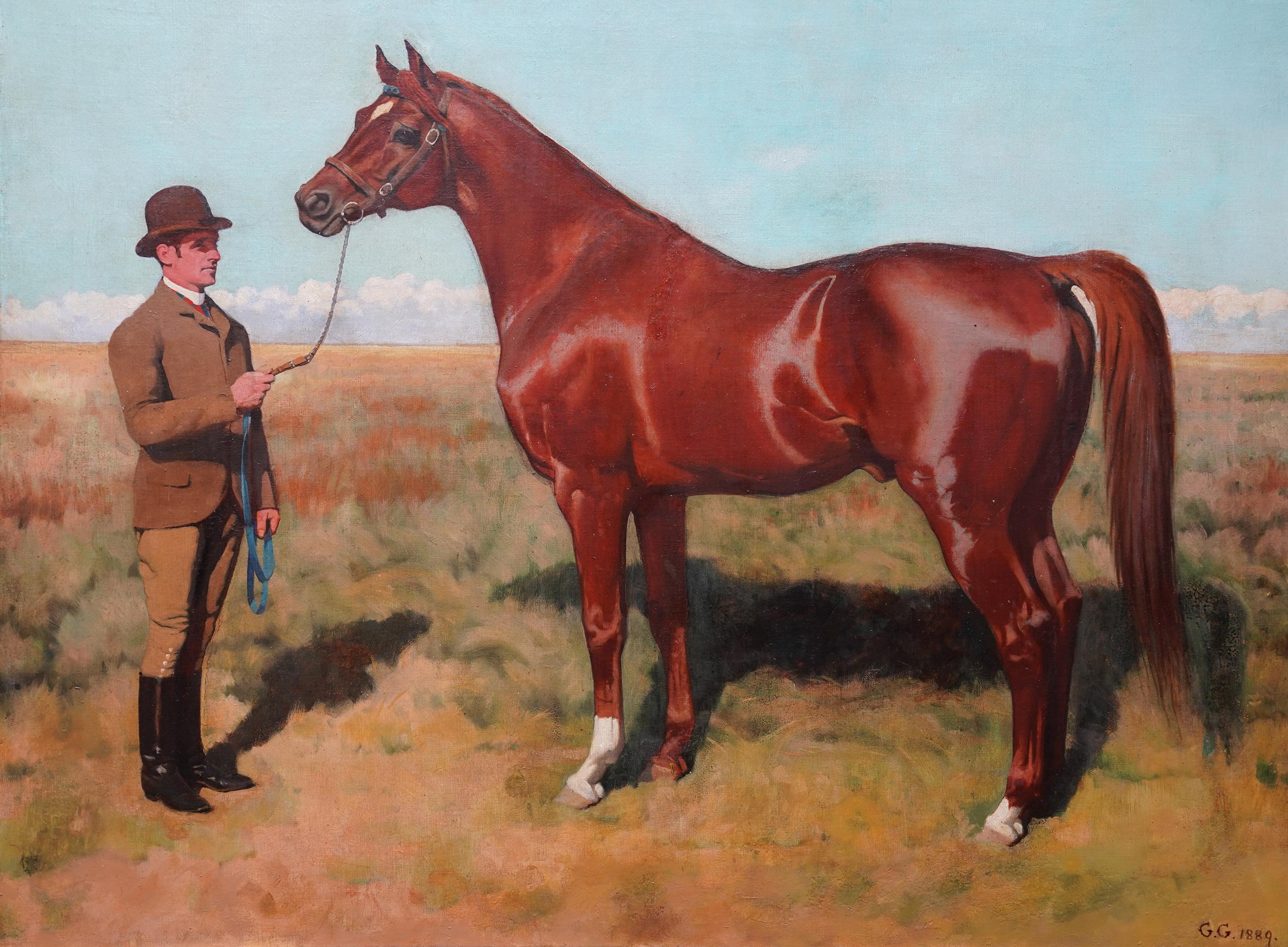 Race Horse Phoenix with Guilermo Kemmis - British 19th century art oil painting - Painting by George Gascoyne