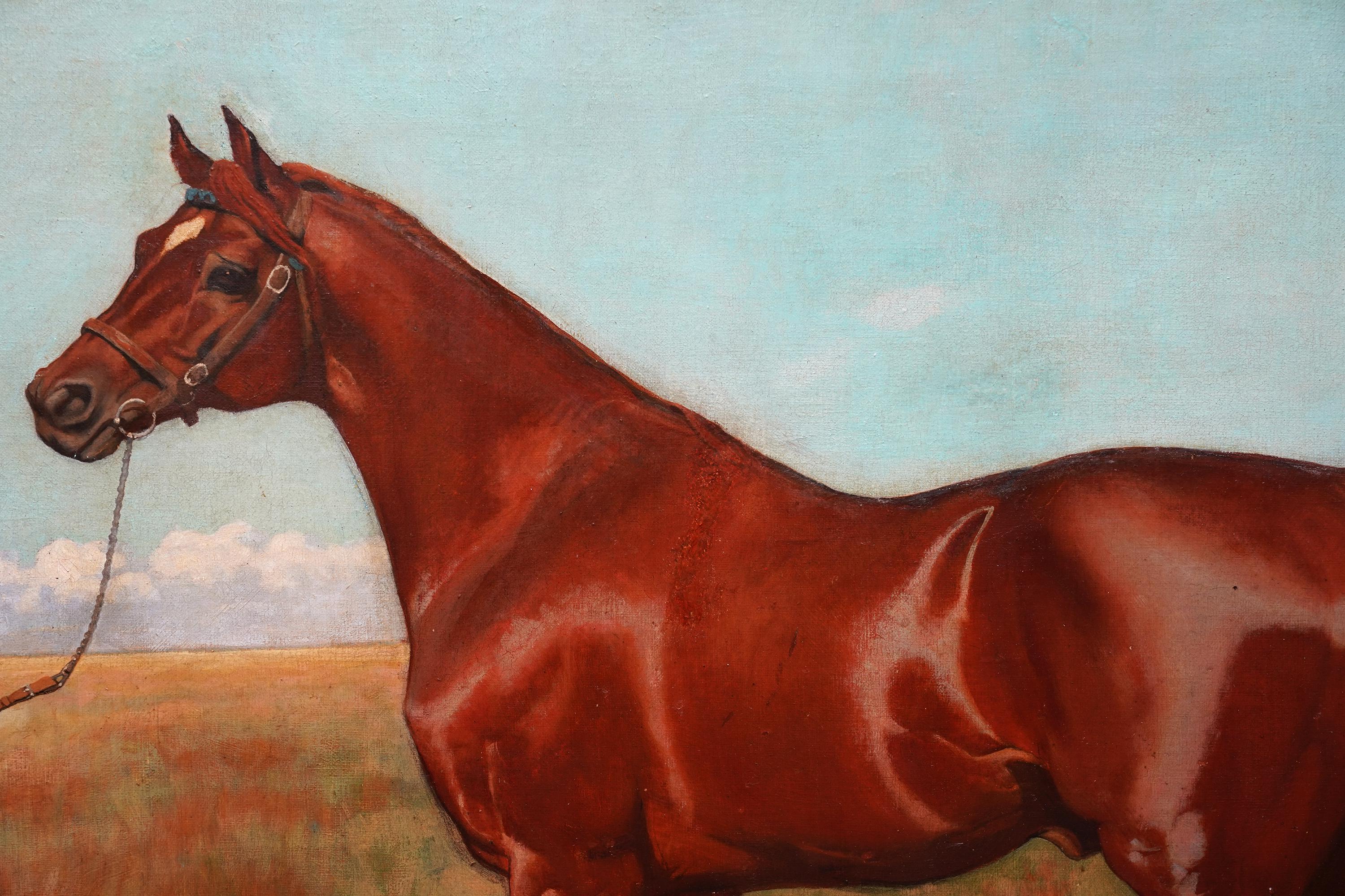 This superb British 19th century equine oil painting is by noted horse lover, George Gascoyne. Painted in 1889, this French born chestnut horse is Phoenix. While he was essentially a miler, Phoenix (sometimes seen spelled as “Phenix”) came from a
