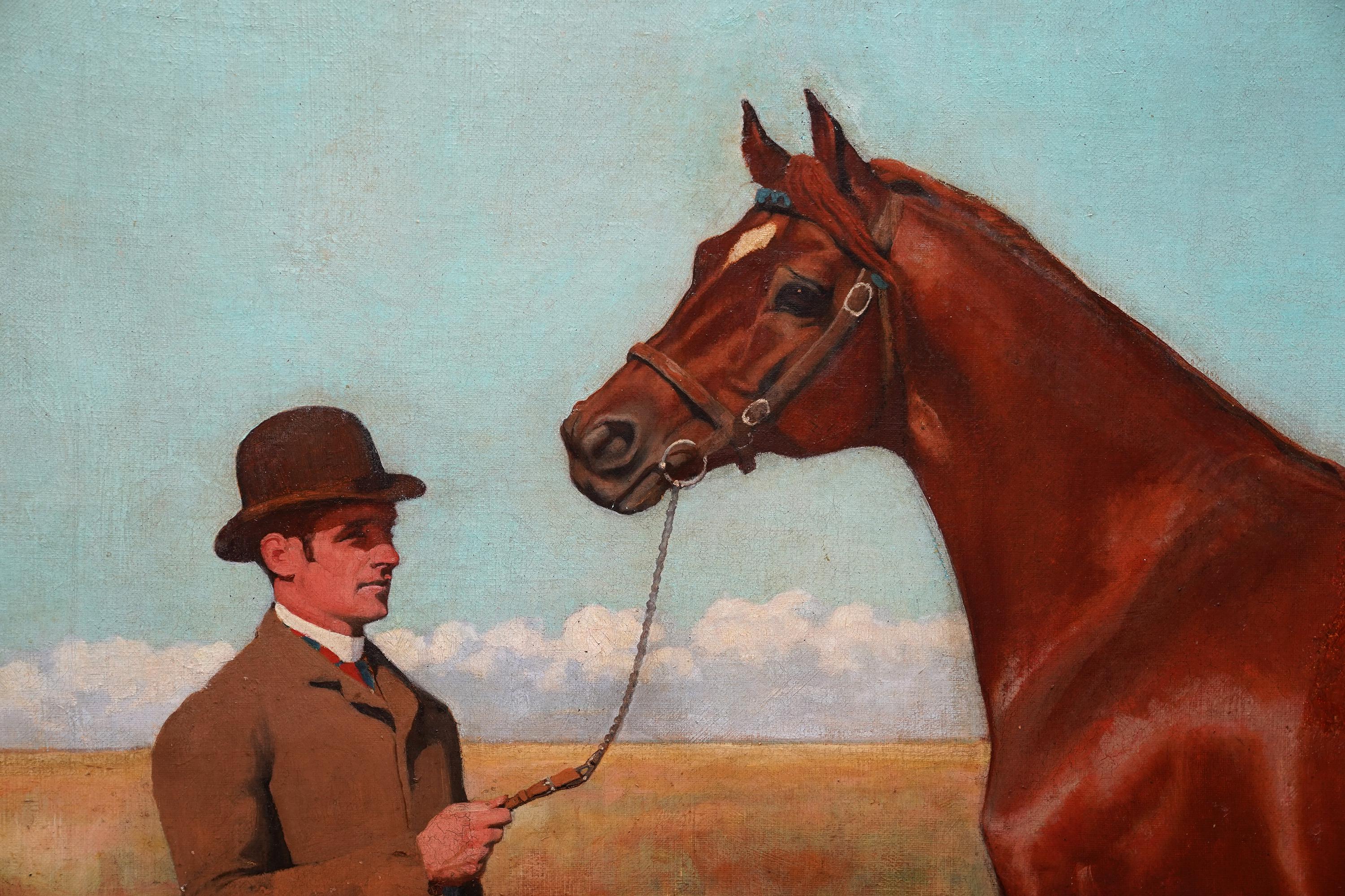 Cheval de course Phoenix avec Guilermo Kemmis - peinture à l'huile britannique du 19e siècle en vente 2