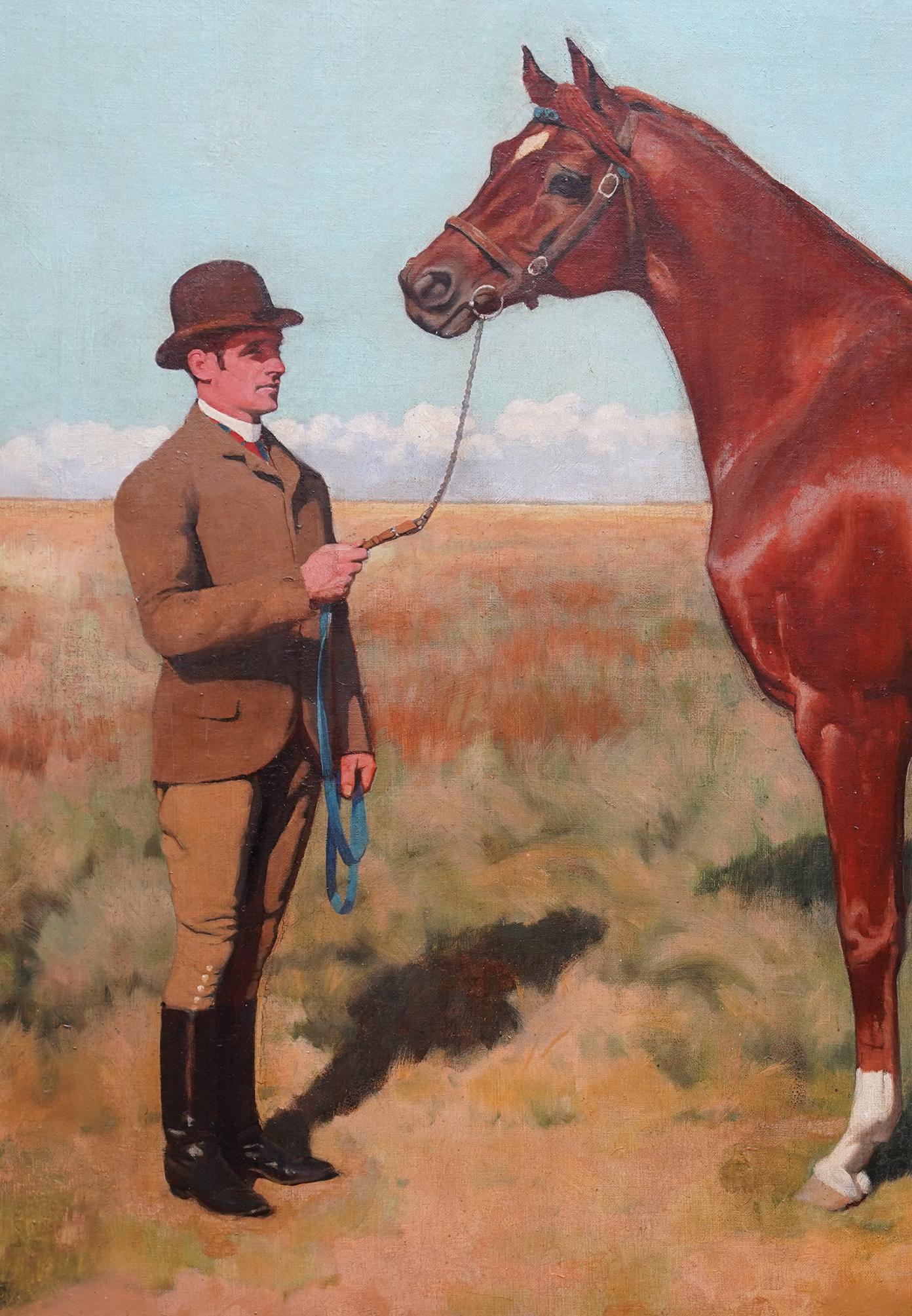 Cheval de course Phoenix avec Guilermo Kemmis - peinture à l'huile britannique du 19e siècle en vente 3