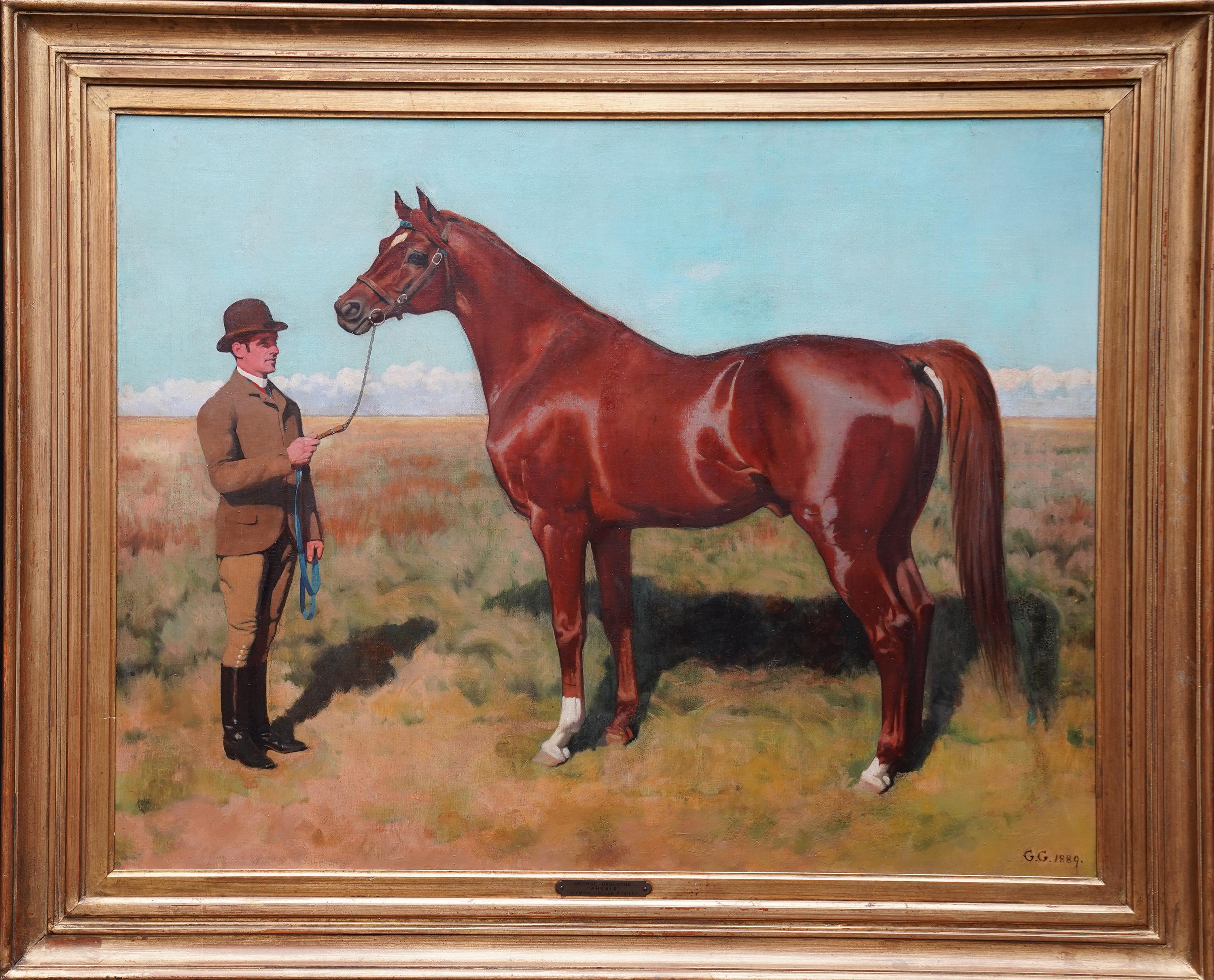 Portrait Painting George Gascoyne - Cheval de course Phoenix avec Guilermo Kemmis - peinture à l'huile britannique du 19e siècle