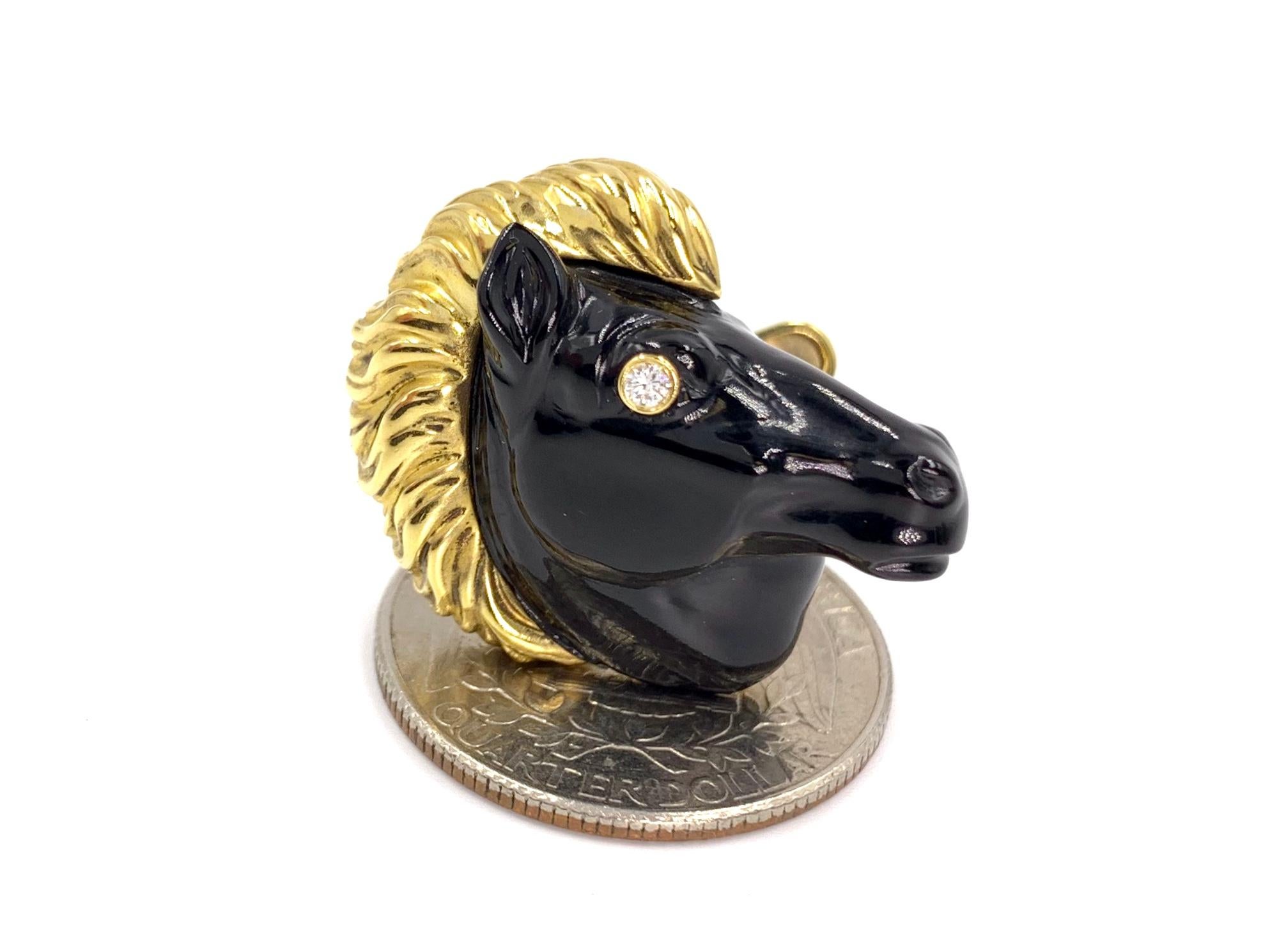George Gero 18 Karat Carved Onyx and Diamond Horse Head Cufflinks For Sale 4