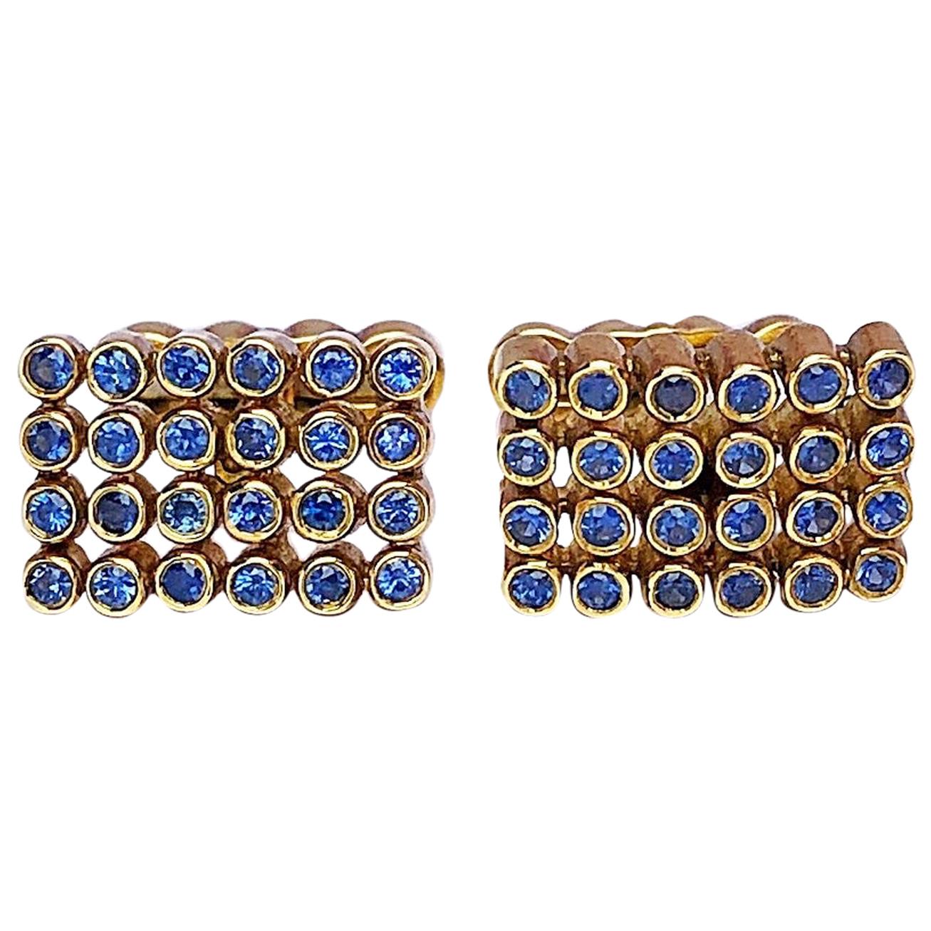 George Gero 18 Karat Gold Rectangular Cufflinks with 1.17 Carat Blue Sapphires
