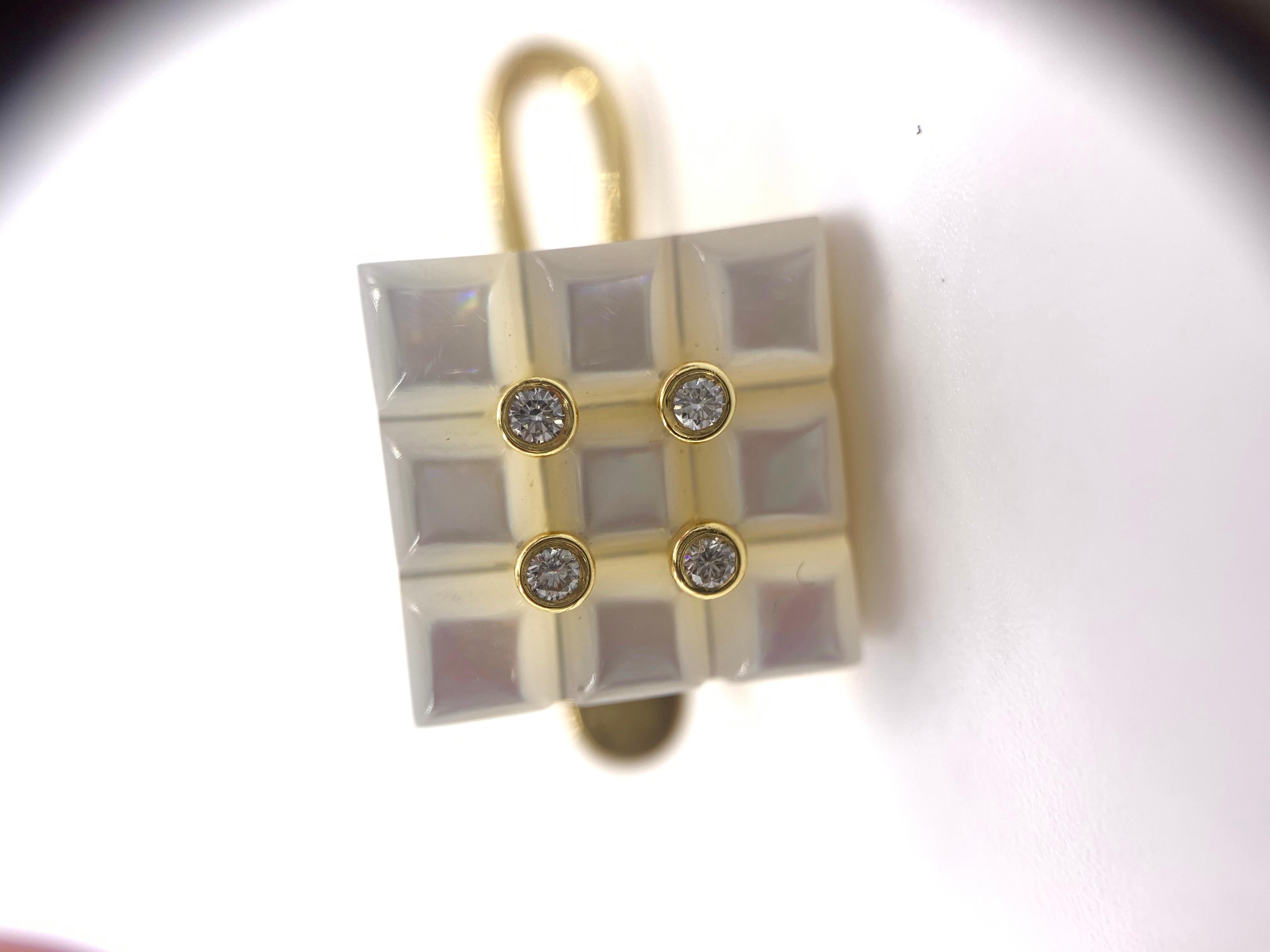 George Gero 18 Karat Mother of Pearl and Diamond Shirt Studs For Sale 2