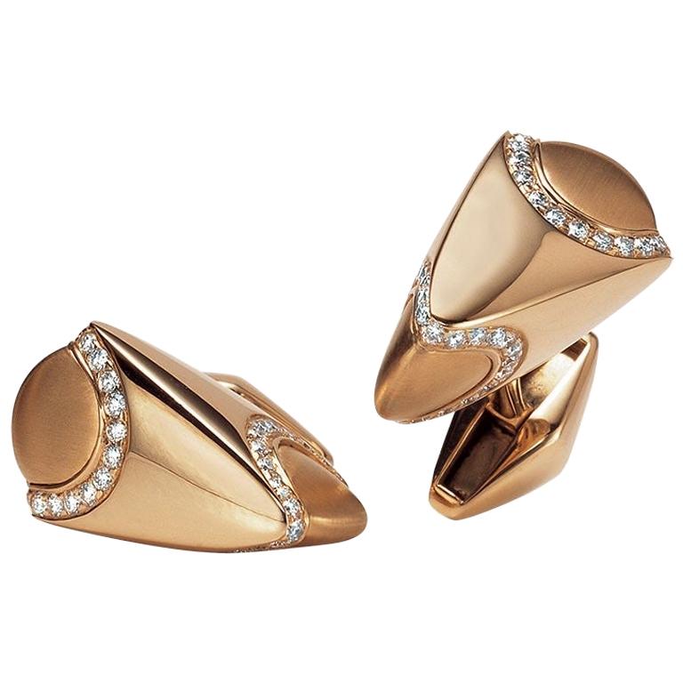 George Gero 18 Karat Rose Gold and 1.03 Carat Diamonds Cufflinks For Sale
