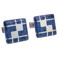 George Gero 18 Karat White Gold and Blue Dumortierite Square Cufflinks