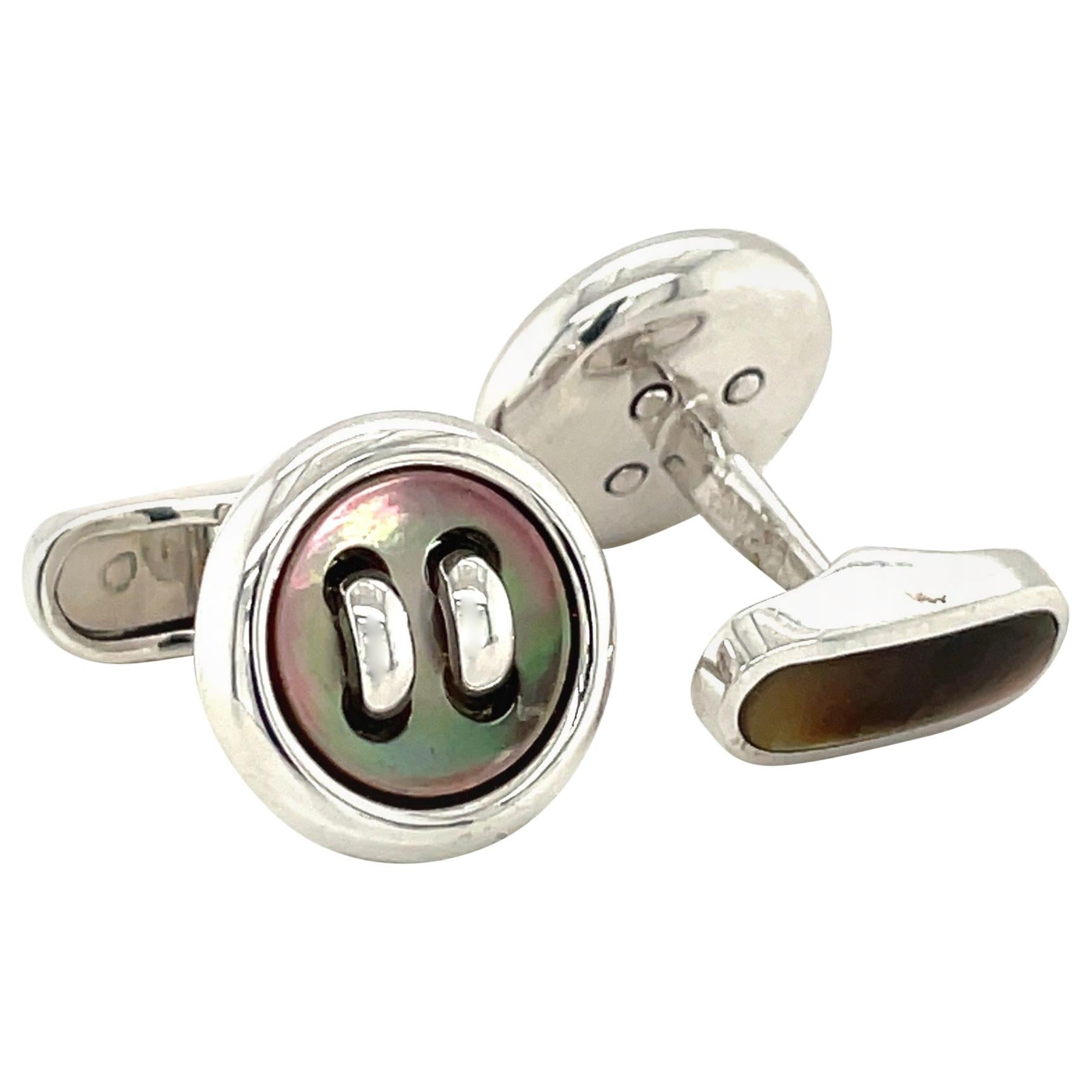 George Gero 18 Karat White Gold Button Cuff-Links with Pinctada Maxima