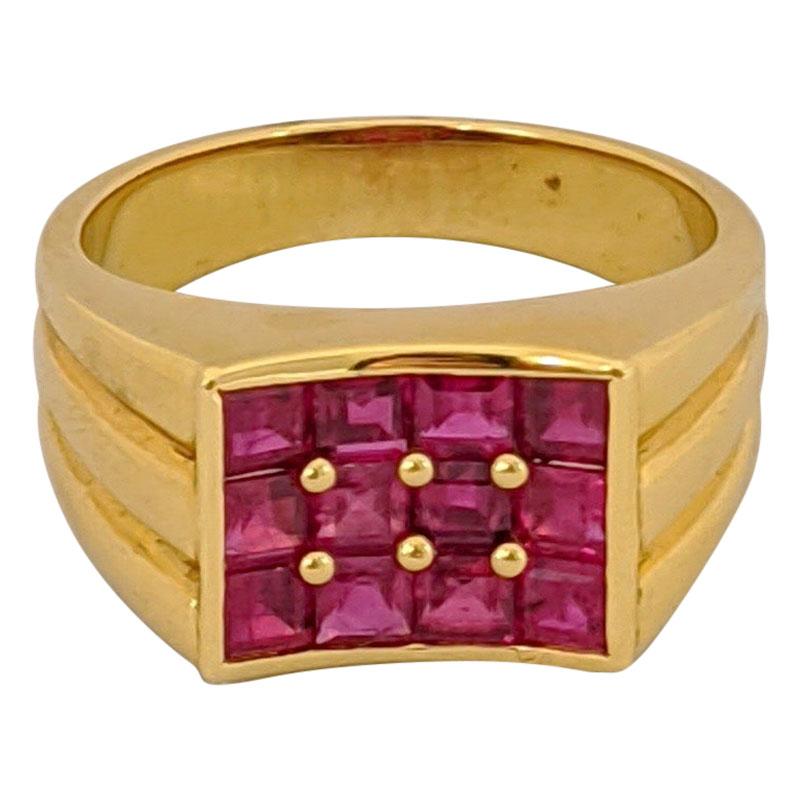 George Gero 18 Karat Yellow Gold, 2.90 Carat Ruby Ring For Sale