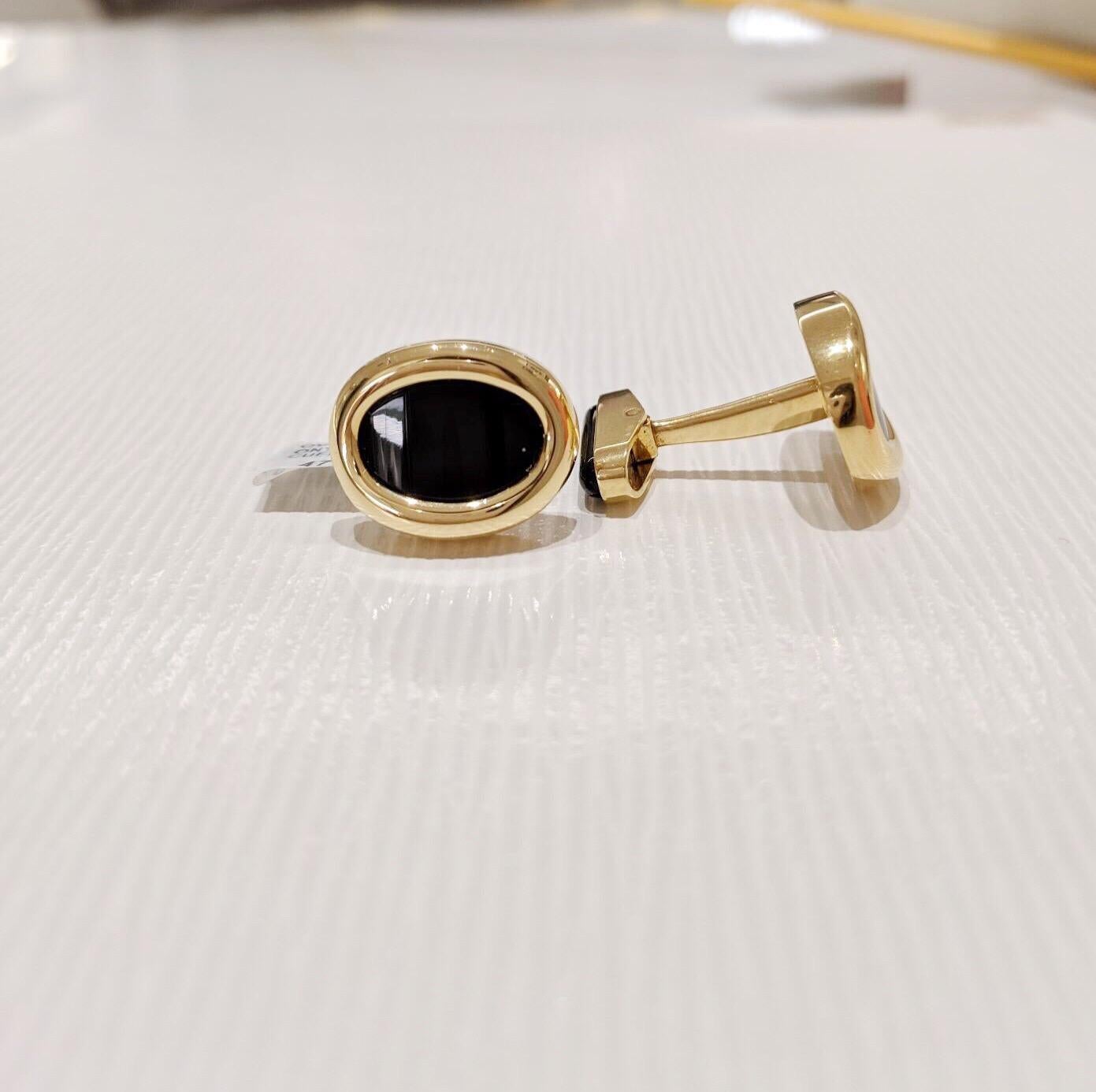 Modern George Gero 18 Karat Yellow Gold Black Onyx Oval Cuffinks For Sale