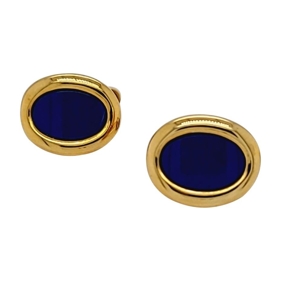 George Gero 18 Karat Yellow Gold Oval Cufflinks with Lapis and Onyx For Sale