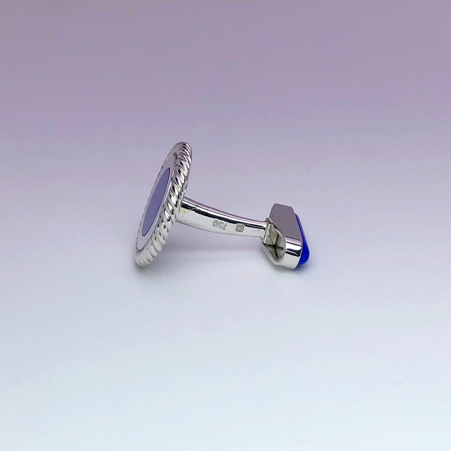 George Gero 18 Karat White Gold Cufflinks with Lapis Lazuli Center In New Condition For Sale In New York, NY
