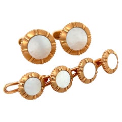 George Gero 18KT Rose Gold & Pinctada Maxima Cuff-Links / Studs Dress Set