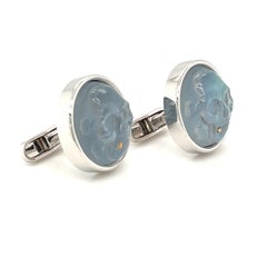 Gemelos George Gero de oro blanco de 18 quilates y calavera de cristal azul