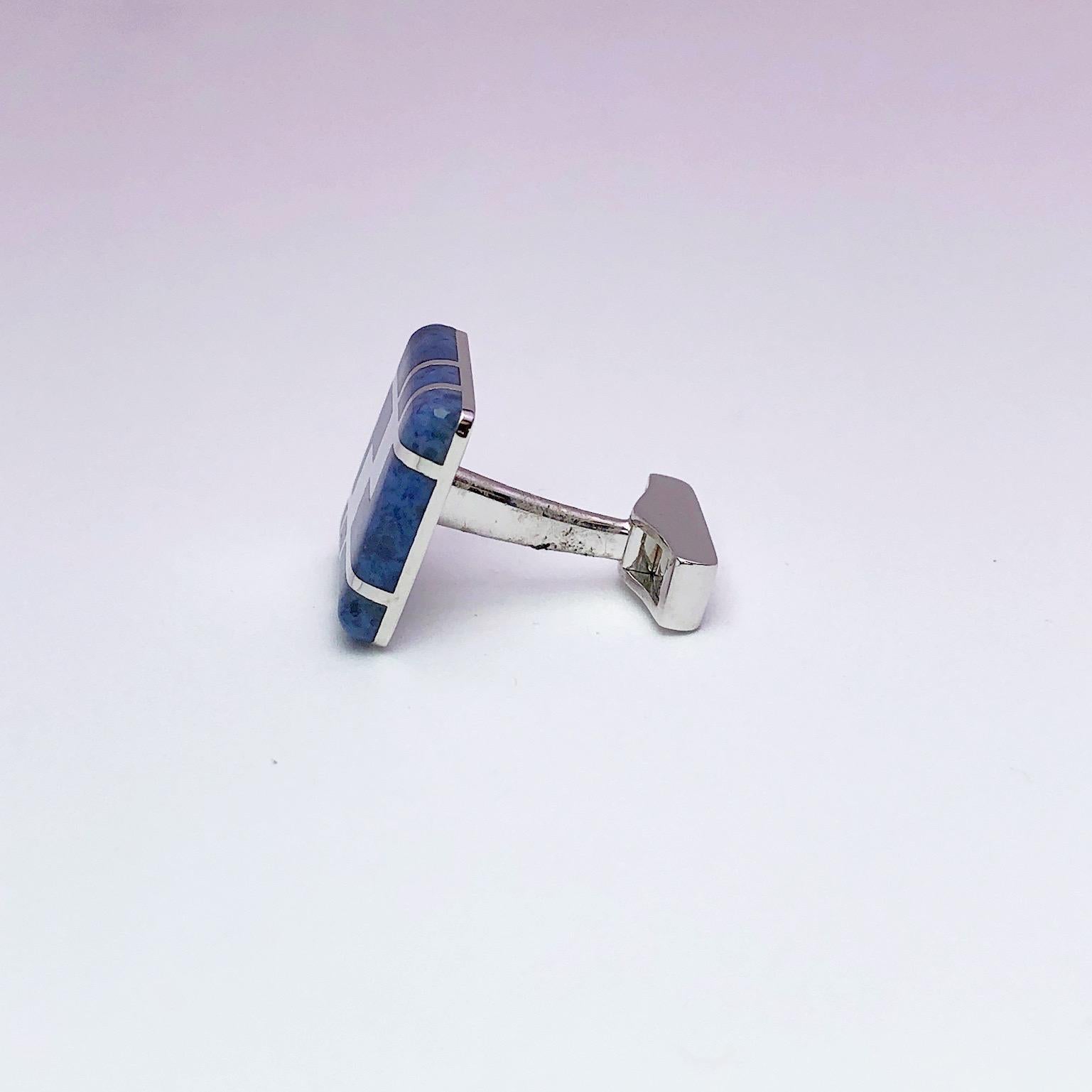 George Gero 18 Karat White Gold and Blue Dumortierite Square Cufflinks In New Condition For Sale In New York, NY
