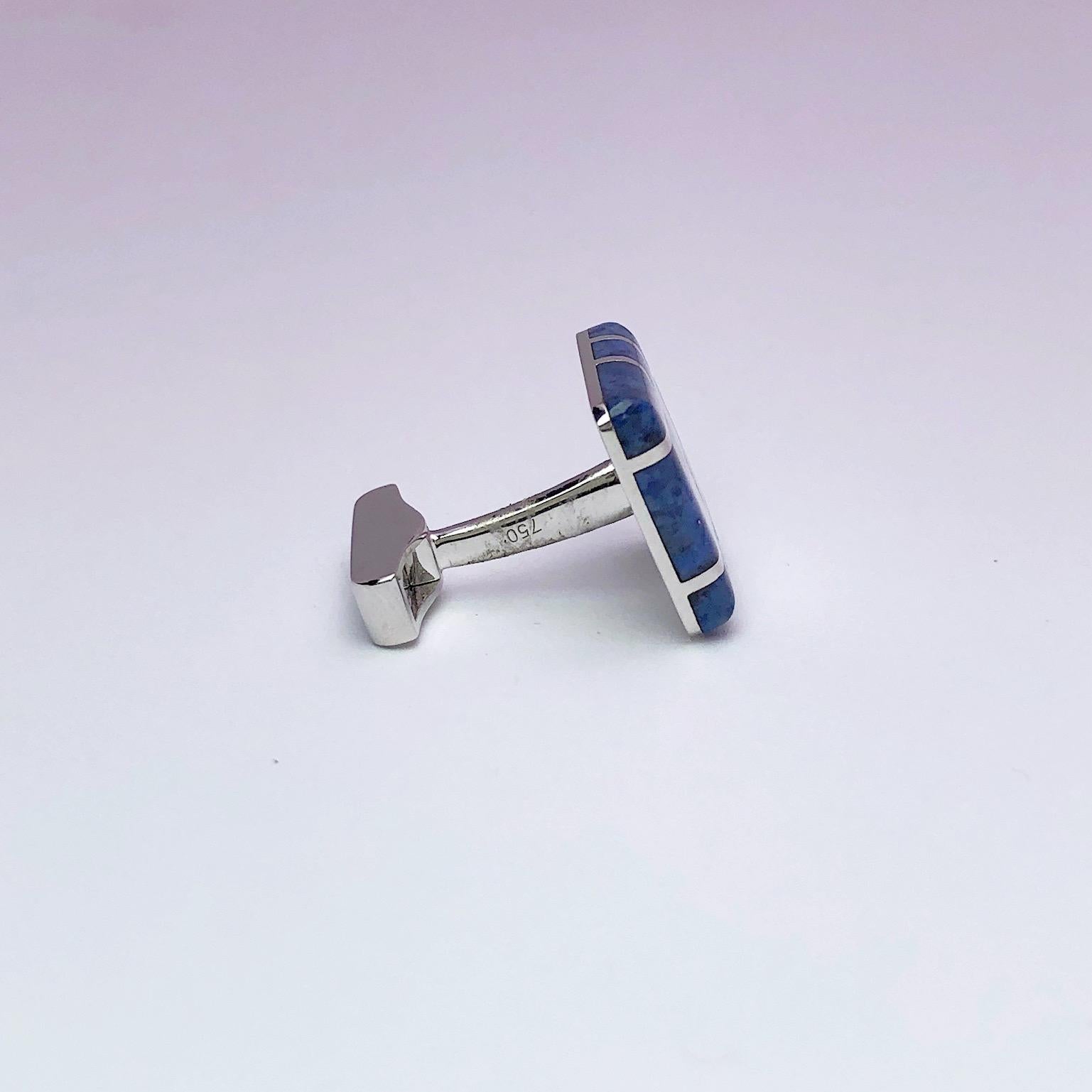 Women's or Men's George Gero 18 Karat White Gold and Blue Dumortierite Square Cufflinks For Sale