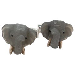 Michael Kanners18kt WG Moonstone & Blue Sapphire Elephant Head Cuff Links