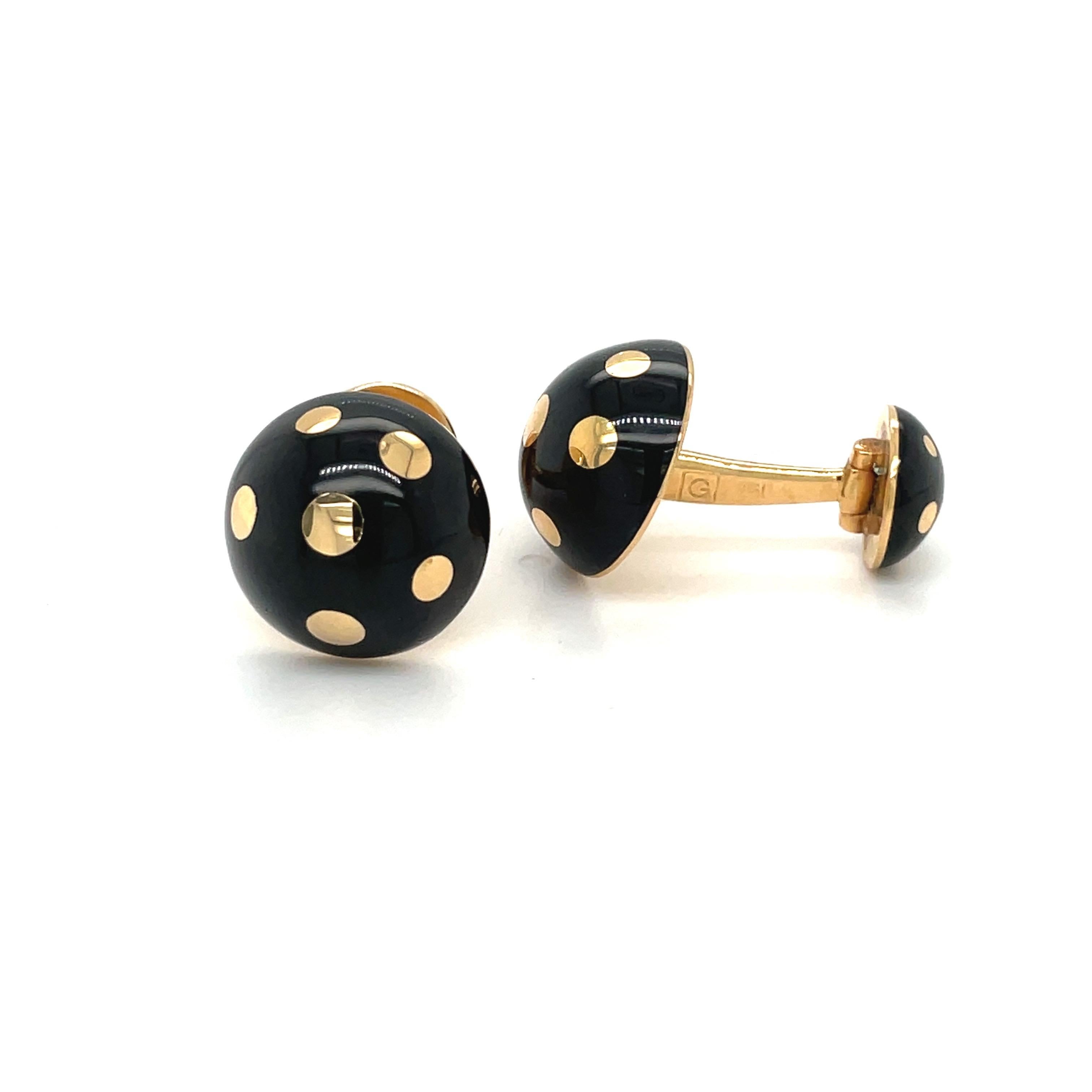 Modern George Gero 18kt Yellow Gold & Black Enamel Mushroom Cuff Links For Sale