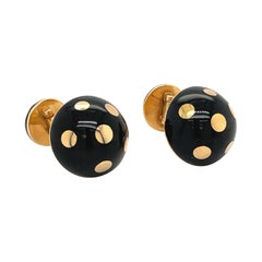 Used George Gero 18kt Yellow Gold & Black Enamel Mushroom Cuff Links