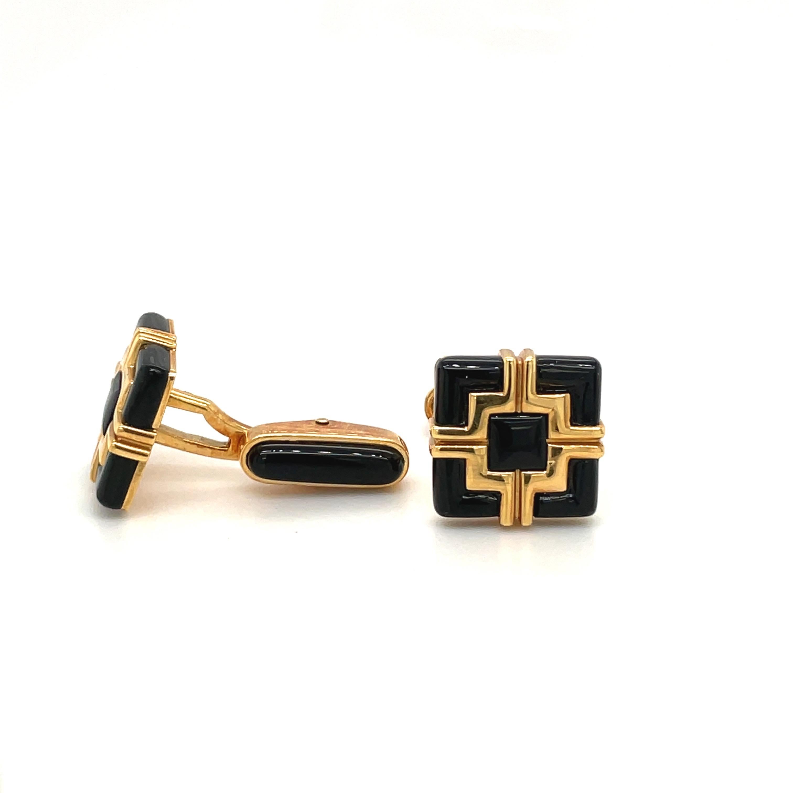 Contemporary George Gero 18KT Yellow Gold Black Onyx Geometric Cuff Links For Sale