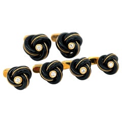 George Gero, oro giallo 18KT, gemelli/studenti per abito con onice e  Diamante da 0,34 carati