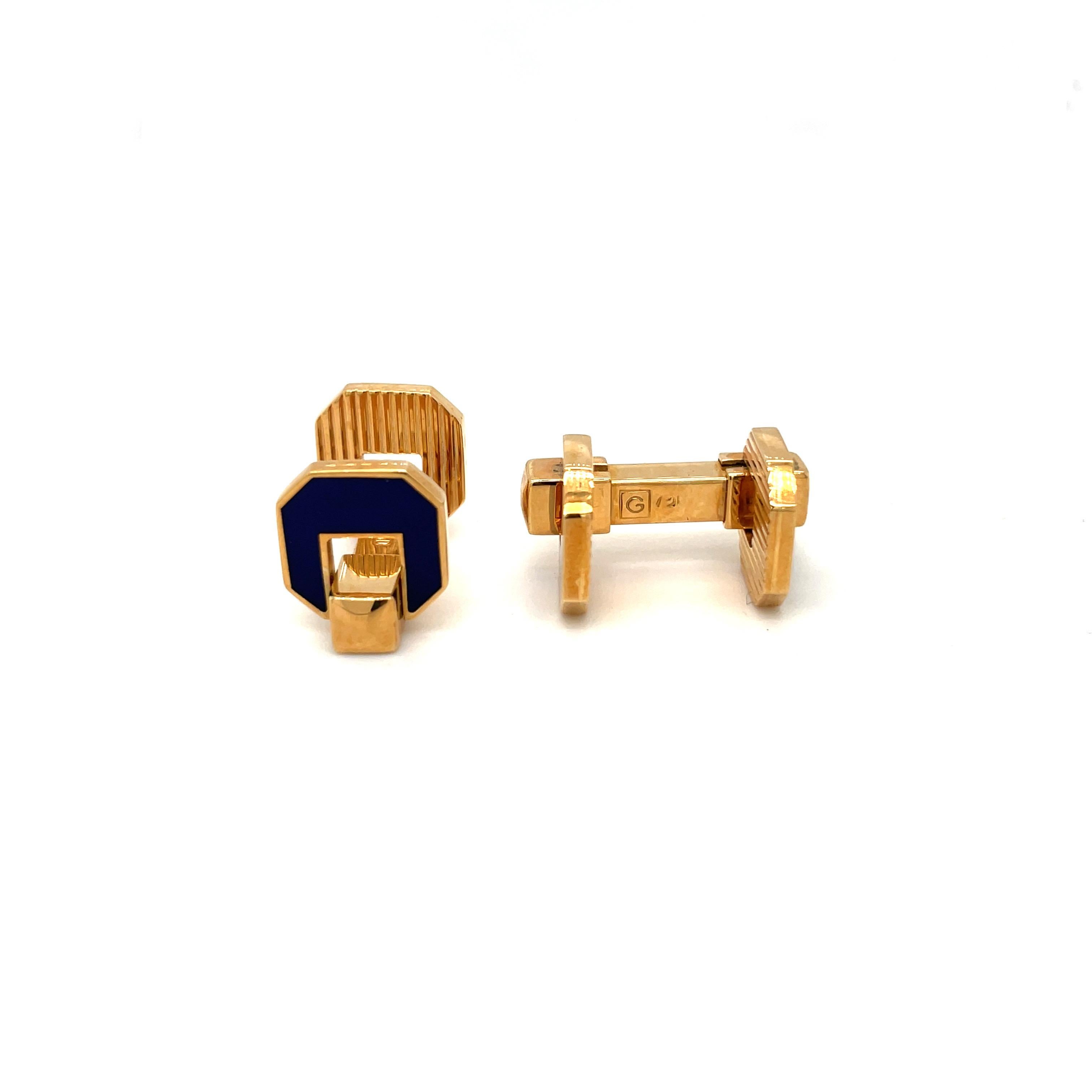 Rétro A Link in oro giallo 18KT con smalto blu di George Gero in vendita