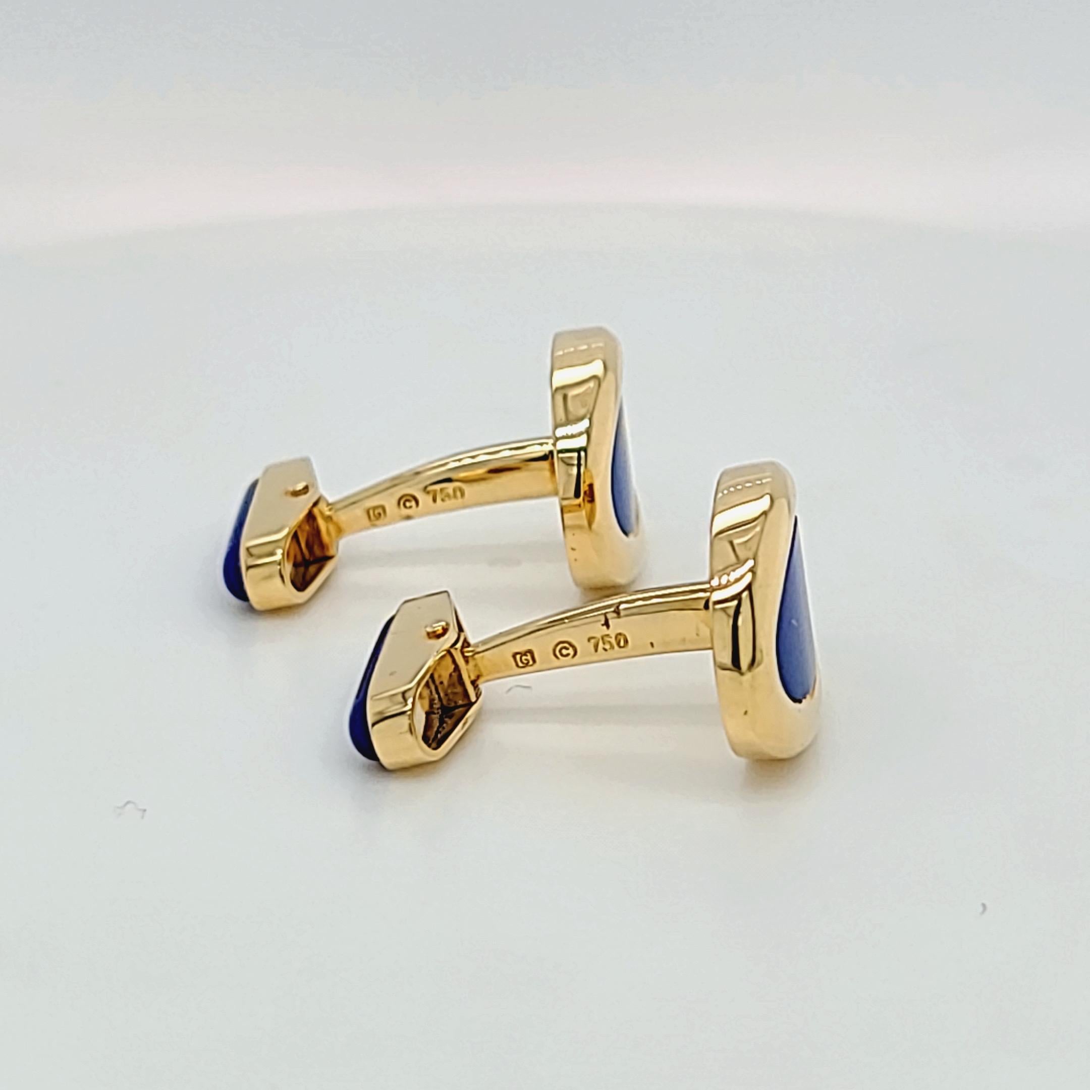 Oval Cut George Gero 18 Karat Yellow Gold Oval Cufflinks with Lapis and Onyx For Sale