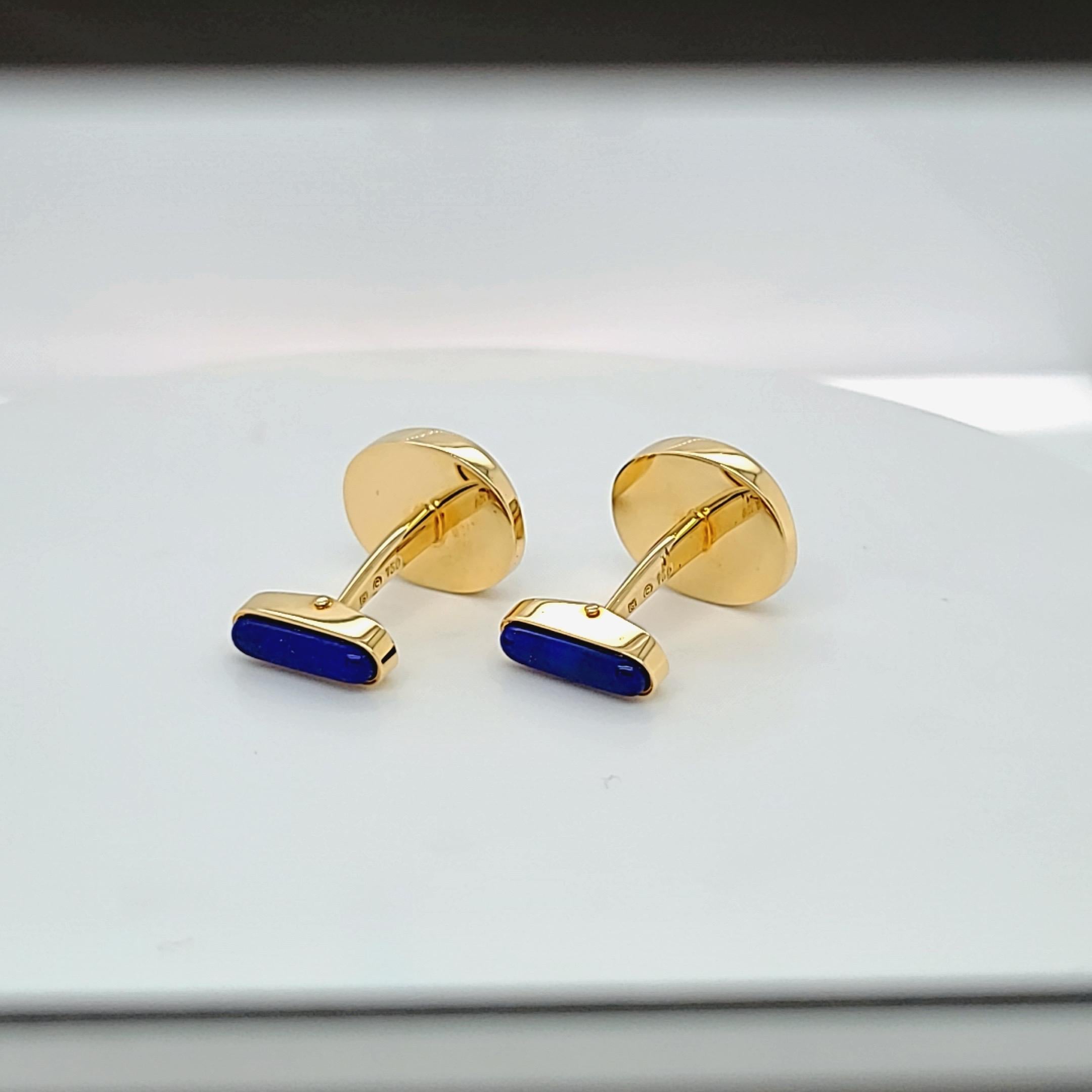 George Gero 18 Karat Yellow Gold Oval Cufflinks with Lapis and Onyx In New Condition For Sale In New York, NY