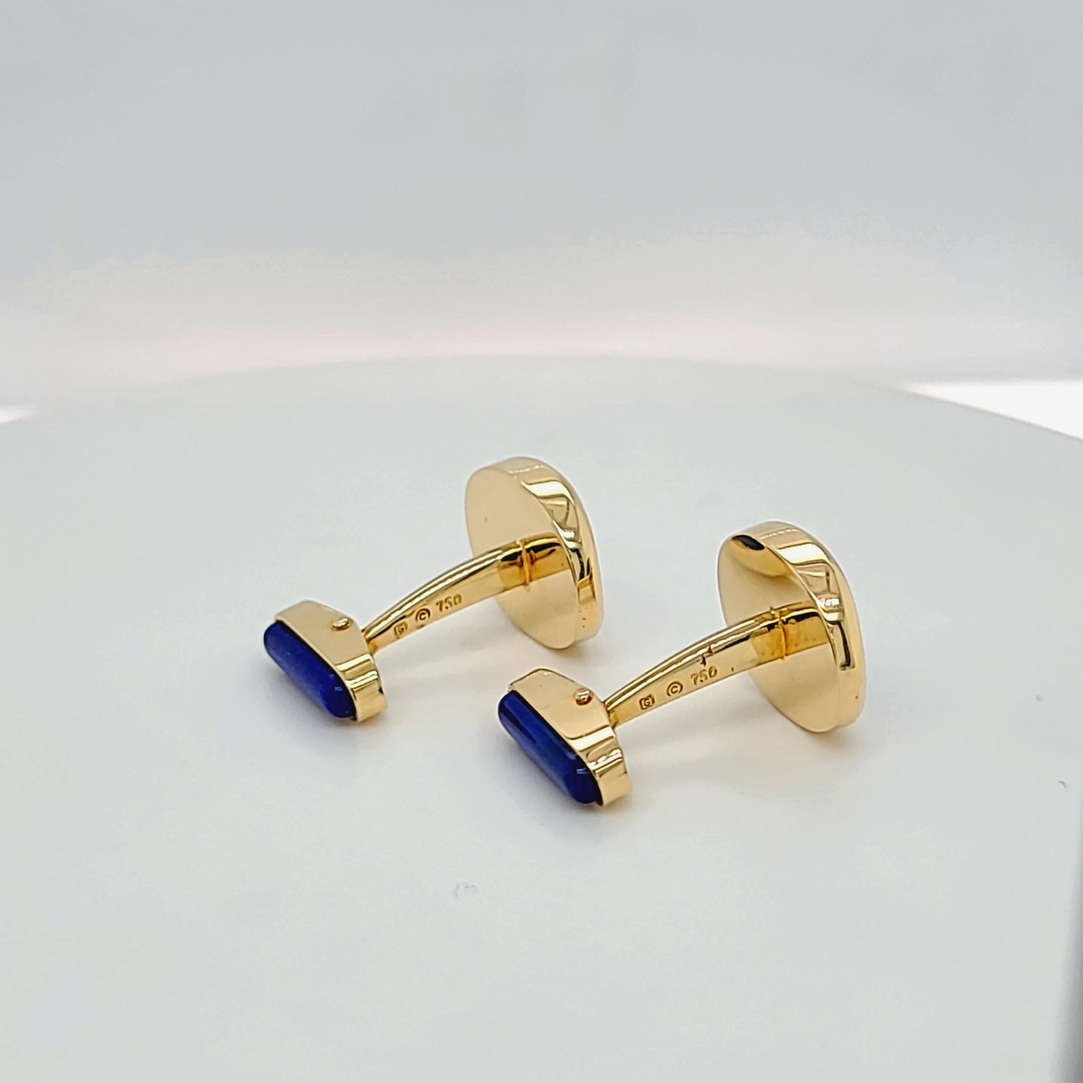 Women's or Men's George Gero 18 Karat Yellow Gold Oval Cufflinks with Lapis and Onyx For Sale