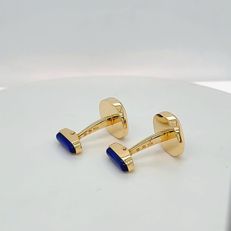 Gero 18 Karat Yellow Gold Oval Cufflinks with Lapis and Onyx For