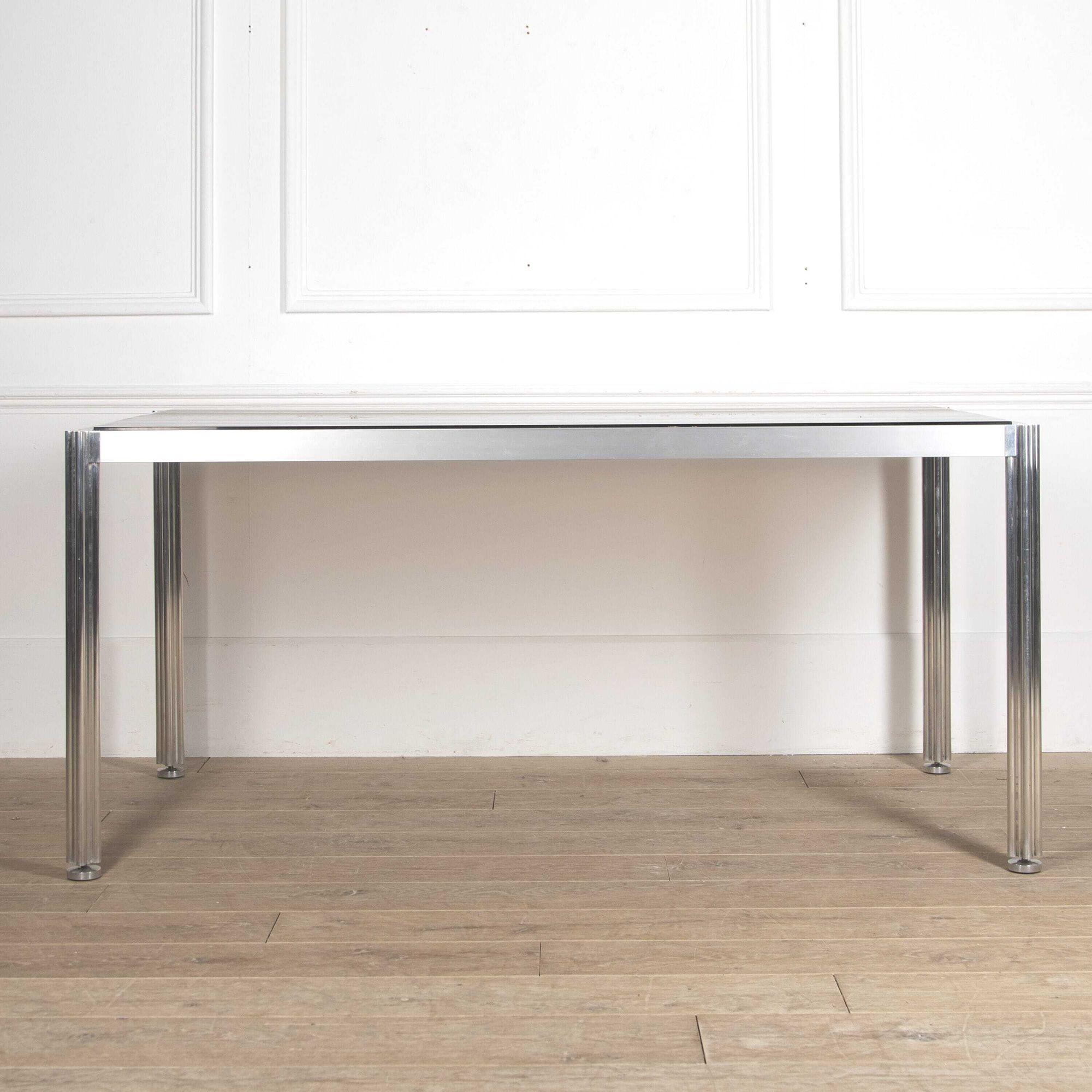 Aluminum George Giancimino Glass Top Dining Table For Sale